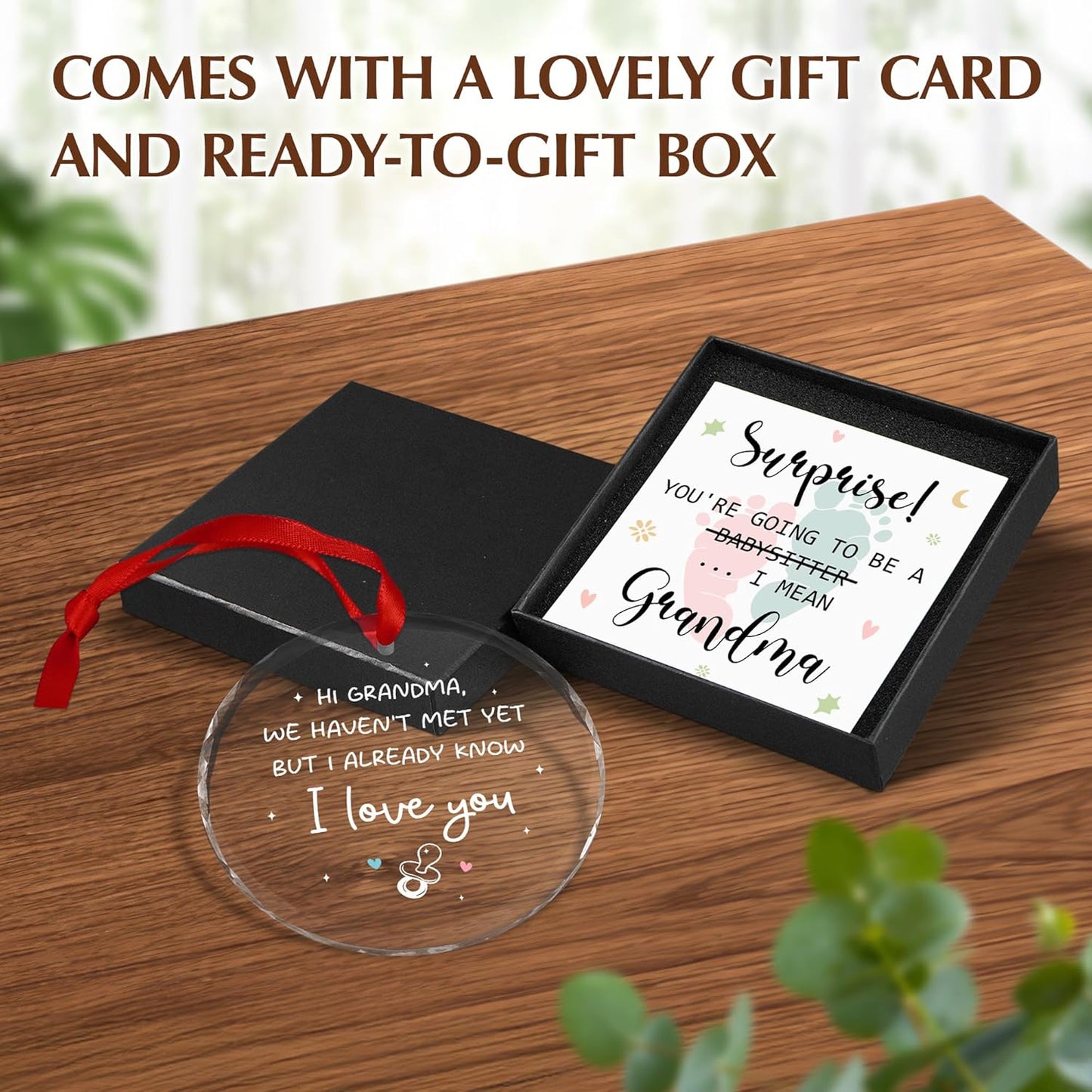 OASSIE Promoted to Grandma Pregnancy Announcement - Glass Ornaments for Tree with Card - Grandparents Baby Announcement Gifts for Grandma, Grandmother Gifts for Women, Baby Coming Soon Tree Ornaments