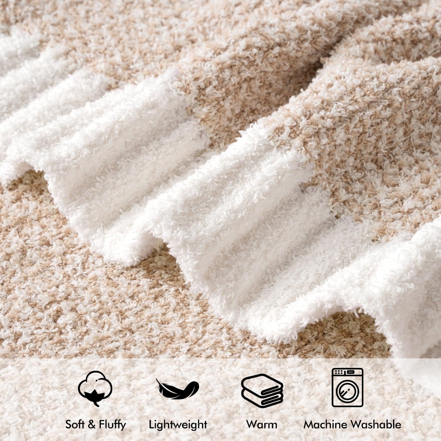 MIULEE Beige Super Soft Throw Blanket for Couch, Cozy Fluffy Warm Throws Knit Blankets for Sofa, Bed, Chair, Living Room, Camping, Picnic, 50 x 60 inch