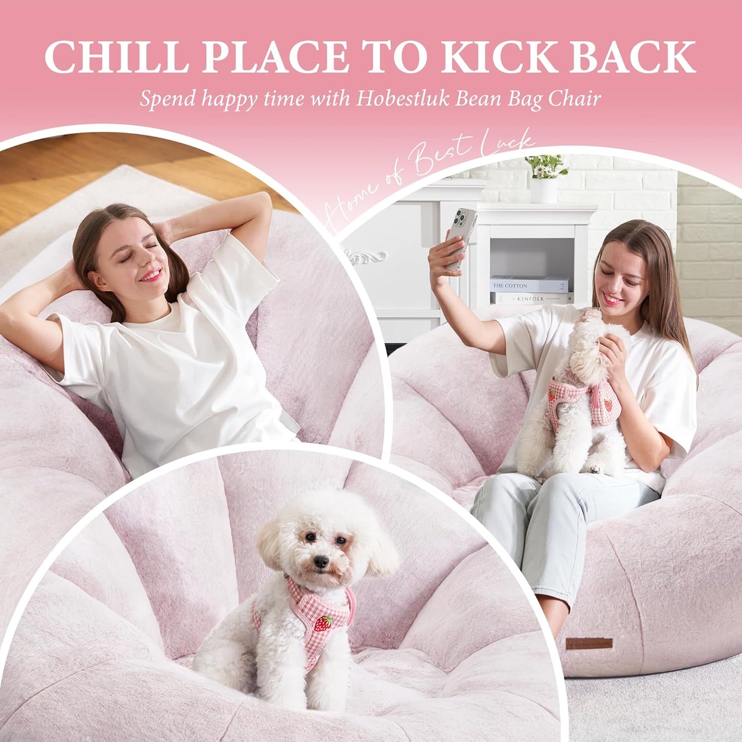 Hobestluk Bean Bag Chairs Large Bean Bag Couch for Adults Stuffed Sofa Chair Comfy Giant Bean Bag Chair with Spacious Design for Reading, Playing or Relaxing (Pink)