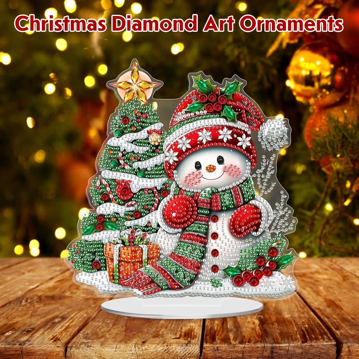 MEIYUDA Christmas Diamond Art Tabletop Kits, Christmas Tree and Snowman Diamond Art Painting Desktop Ornaments for Adult, DIY Special Shaped Crystal Desk Placement Ornament for Home Decor