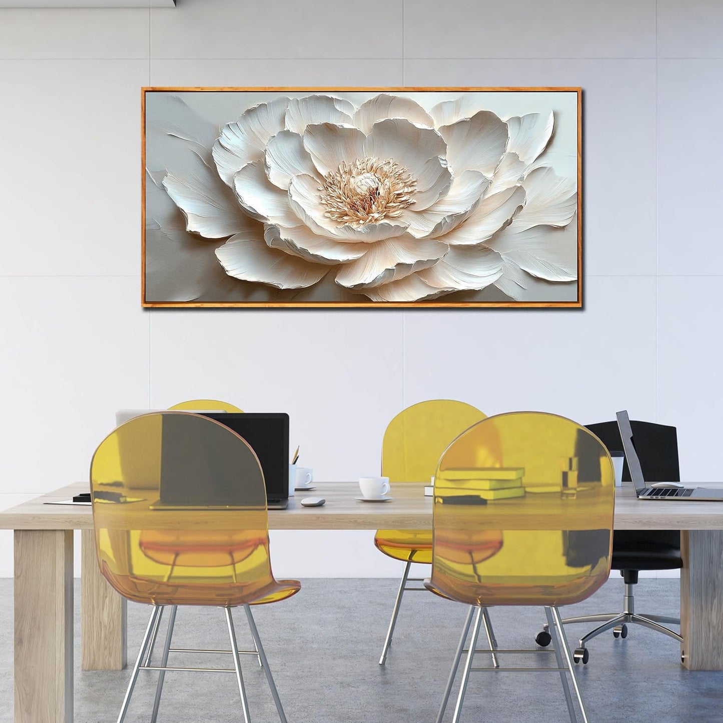 White Flower Pictures Wall Decor for Office Women - Modern Wall Art for Living Room - Wooden Framed Wall Art for Bedroom Size 29" x 59"