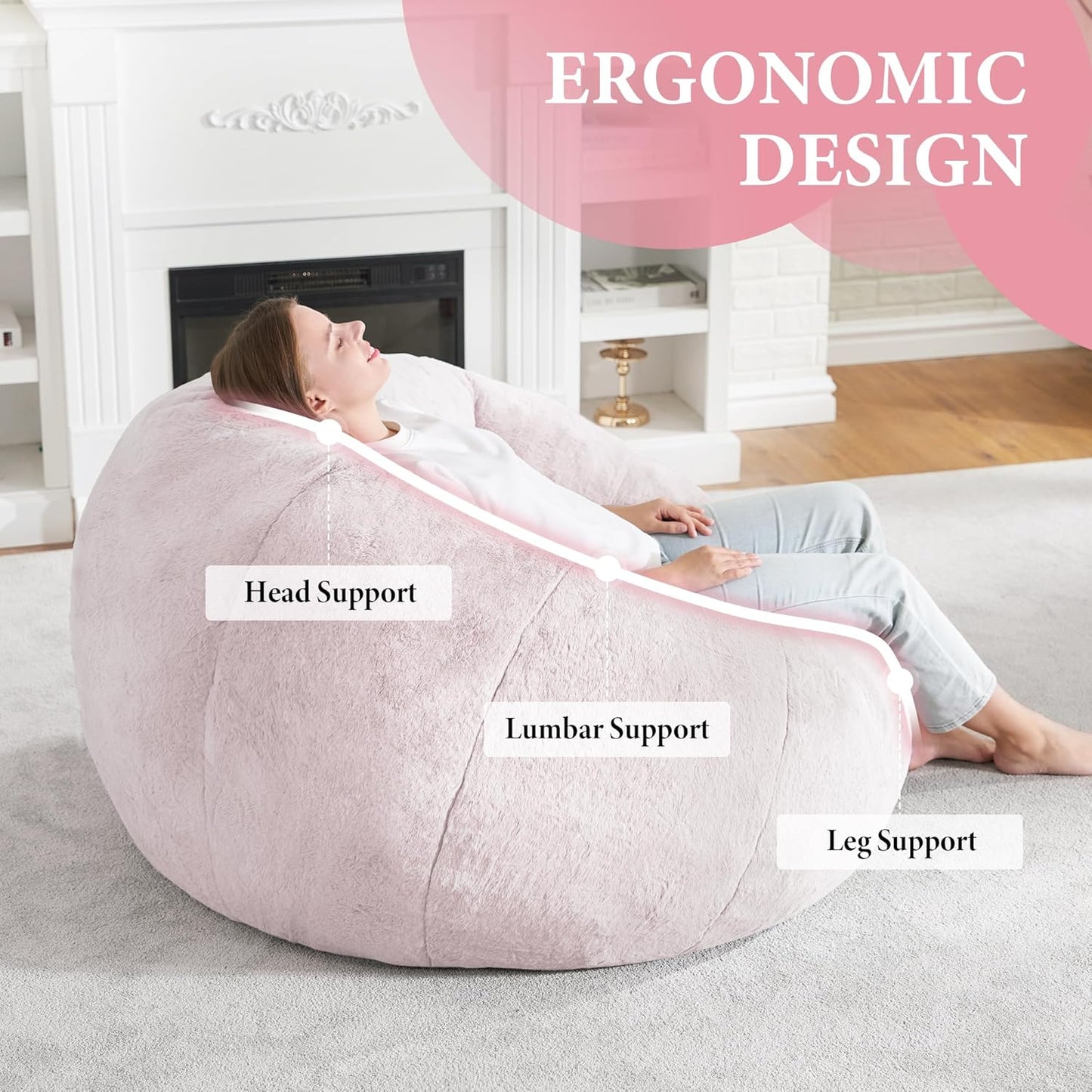 Hobestluk Bean Bag Chairs Large Bean Bag Couch for Adults Stuffed Sofa Chair Comfy Giant Bean Bag Chair with Spacious Design for Reading, Playing or Relaxing (Pink)
