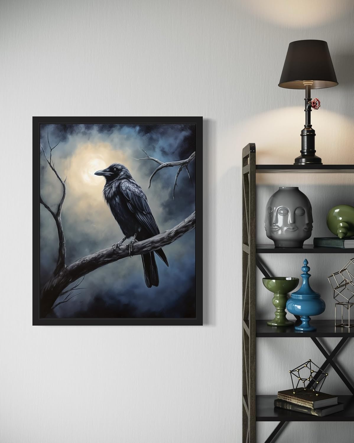 Crow under the Moonlight Poster Art Print, Halloween Scary Vintage Wall Art Academia Spooky Painting Decoration for Horror Prints, Gothic Posters Bedroom Decor 89 (Crow under the Moonlight, 11 x 14 inches, Unframed)