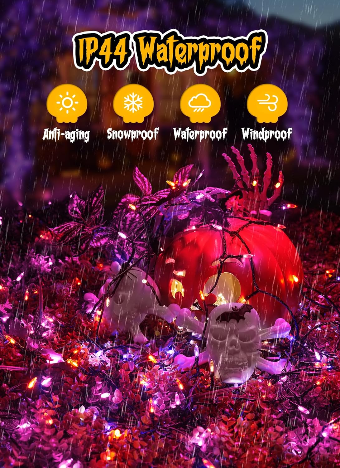 Halloween Orange Purple Outdoor Lights，17.8 Feet 50 LED Christmas Lights with 8 Modes，Waterproof Mini String Lights Battery Operated for Outdoor Indoor Use, Xmas Halloween Tree Holiday Party Patio