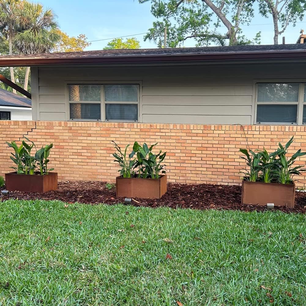 Corten Steel Planter Box Metal Outdoor Large Rectangular Rustic Durable Antique Detached for Commercial Residential Patio Deck and Backyard 24" x 12" x 12"