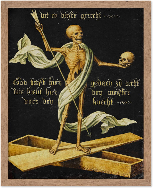 Poster Master Vintage Medieval Poster - Retro Gothic Print - Gift for Artist, Friend - Allegory of Life and Death, Skeleton, Dark, Skull - Wall Decor for Home, Living Room, 11x14 Beige Framed