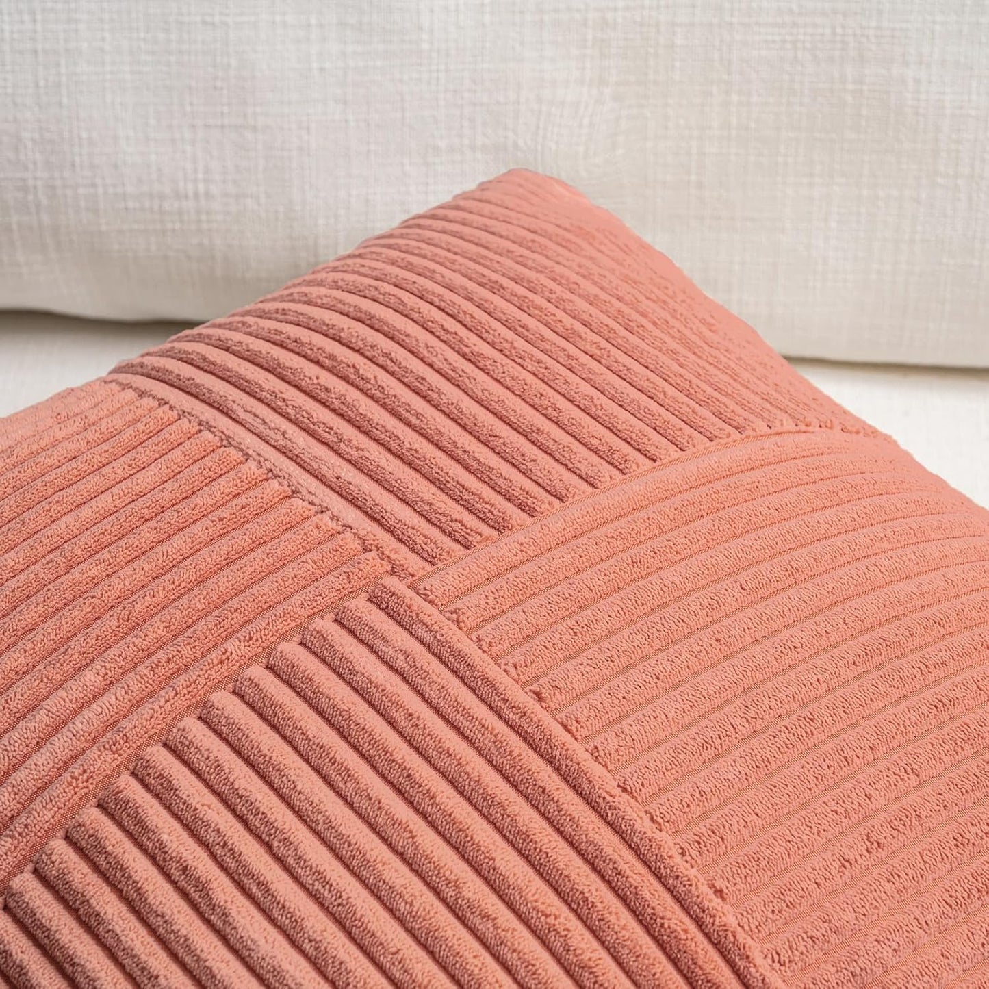 Fancy Homi 2 Packs Coral Lumbar Decorative Throw Pillow Covers 12x20 Inch for Living Room Couch, Rustic Farmhouse Boho Home Decor, Soft Striped Corduroy Rectangle Accent Peach Cushion Case 30x50 cm