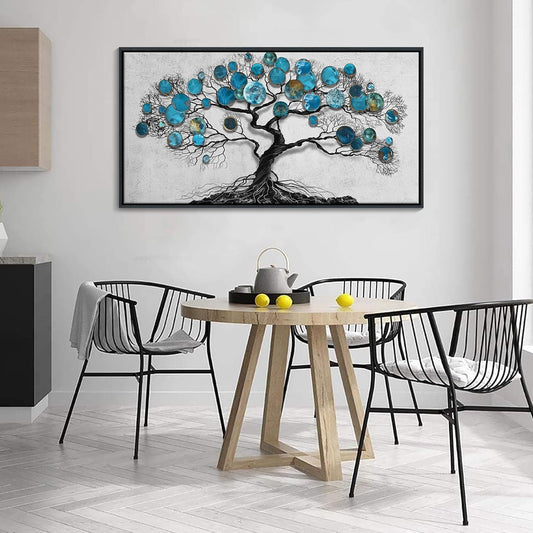 CHATYOUNG Living Room Wall Art - Tenacious Tree of Life Teal Blue Leaves Theme Large Paintings Canvas Framed Wall Picture for Office Bedroom Kitchen Office Home Decor 40"x20"