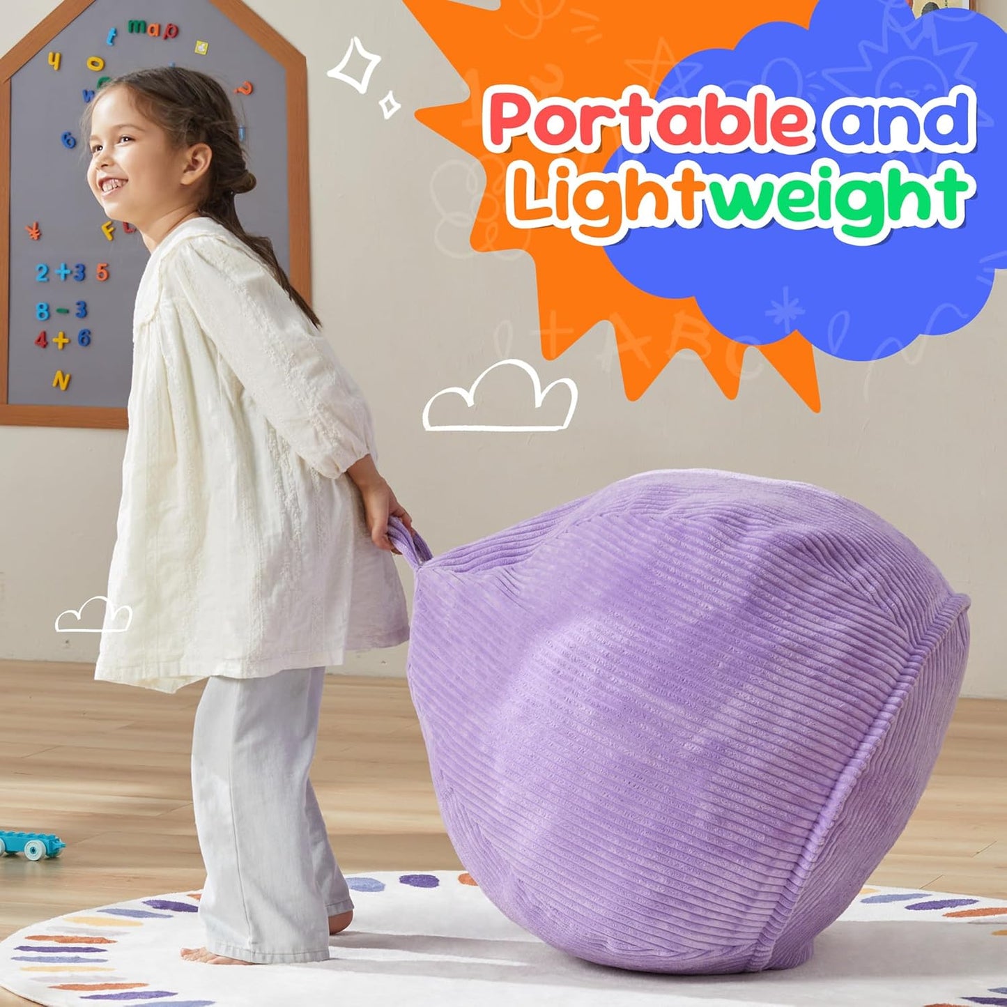 Hobestluk 2.5FT Bean Bag Chair Beanbags Small Bean Bag Chair with Filler Included Teardrop Bean Bag with Removable Cover for Bedroom Living Room (Small, Purple)