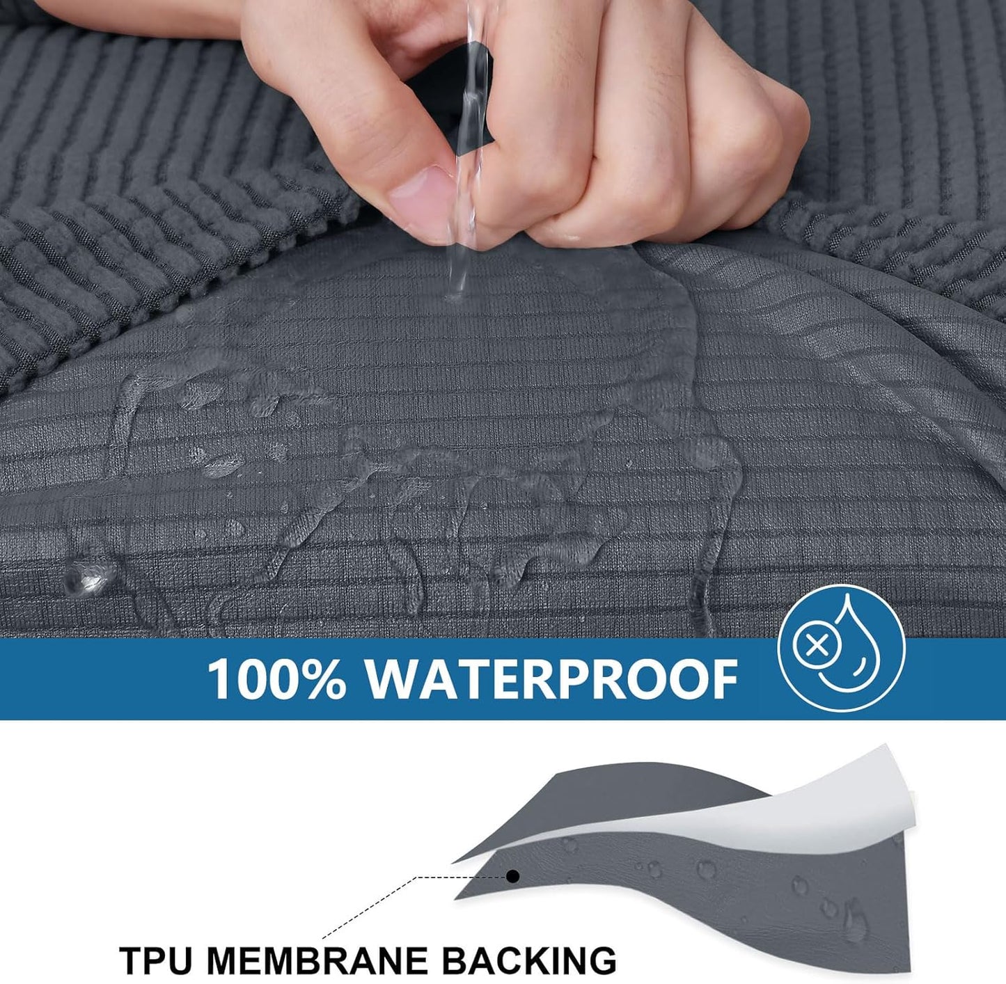 hyha Waterproof Couch Cushion Covers for Pets, Non Slip Sofa Seat Cover for Dogs Washable, Soft Thick Stretch Jacquard Fabric, Sofa Slipcovers with Elastic Bottom (1 Chaise+3 Seater, Grey)