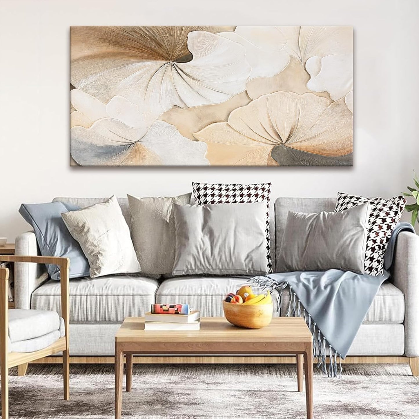 Suconvng Canvas Art Wall Decor Abstract Floral Wall Art For Living Room Modern Abstract Wall Decor Prints Pictures Brown White Flower Wall Art Picture For Bedroom Hotel Home Artwork 24x48 Inch