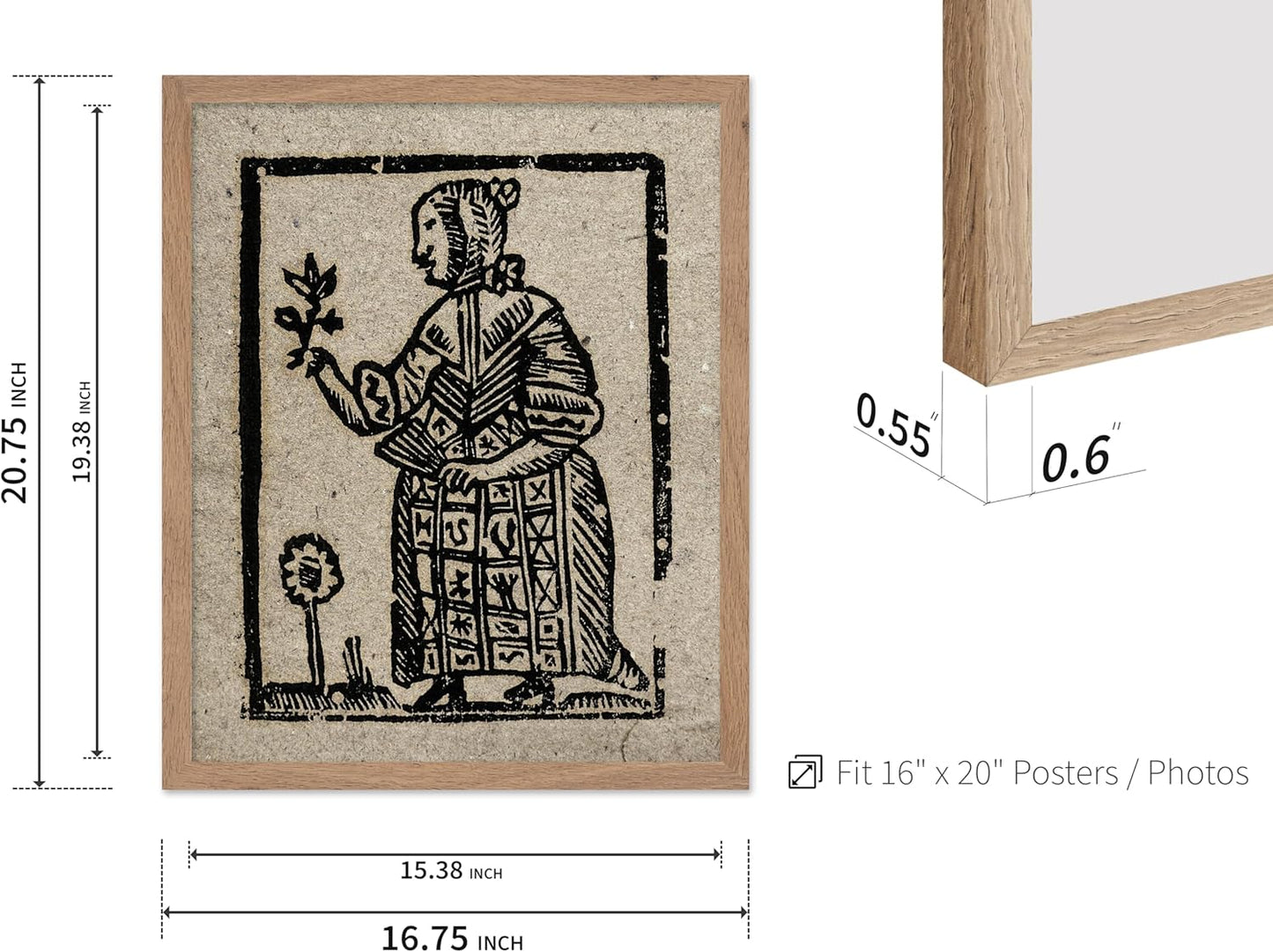 Poster Master Vintage Woodcut Poster - Retro Medieval Print - Gift for Gothic, Horror Fan - Witch Holding a Plant, Magic, Spell, Herbalist - Wall Decor for Bedroom, Dorm, 16x20 Beige Framed