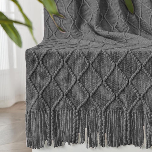 inhand Grey Throw Blanket for Couch and Bed, Soft Living Room Home Decor Knitted Blanket with Tassel, Outdoor Lightweight Breathable Summer Blanket, Farmhouse Warm Woven Decorative, 50"x60"