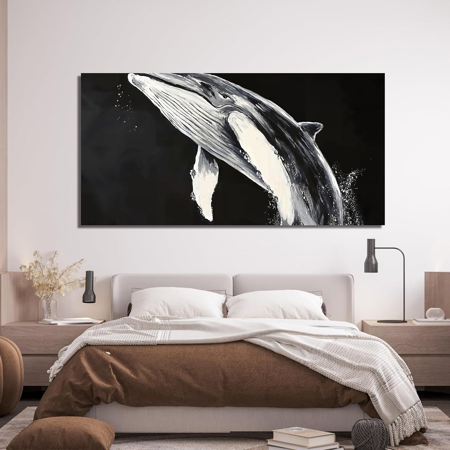 AIXMGSJS Canvas Wall Art Decor Black and White Wall Art Prints Large Modern Wall Art for Living Room Whales Decorations Artwork for Walls Black Canvas Art Wall Decor Bedroom Office Decor 20" X 40"