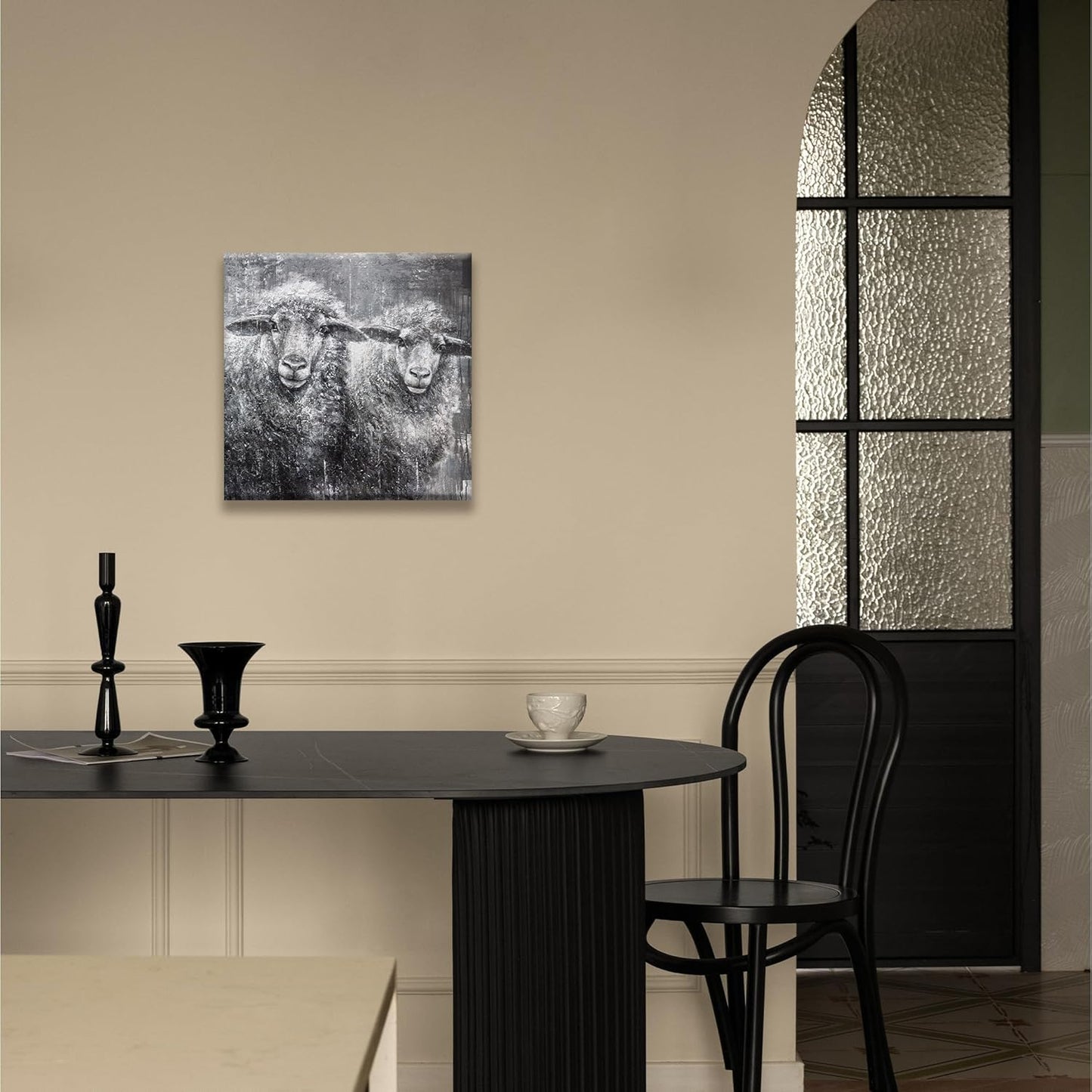 TAIJXAGSG Animal Cancas Wall Art Decor Farmhouse Sheep Picture Paintings Decor Vintage Rustic Painting Cute Sheep Artwork For Kitchen Living Room 13'' X 13'' wall hanging decor