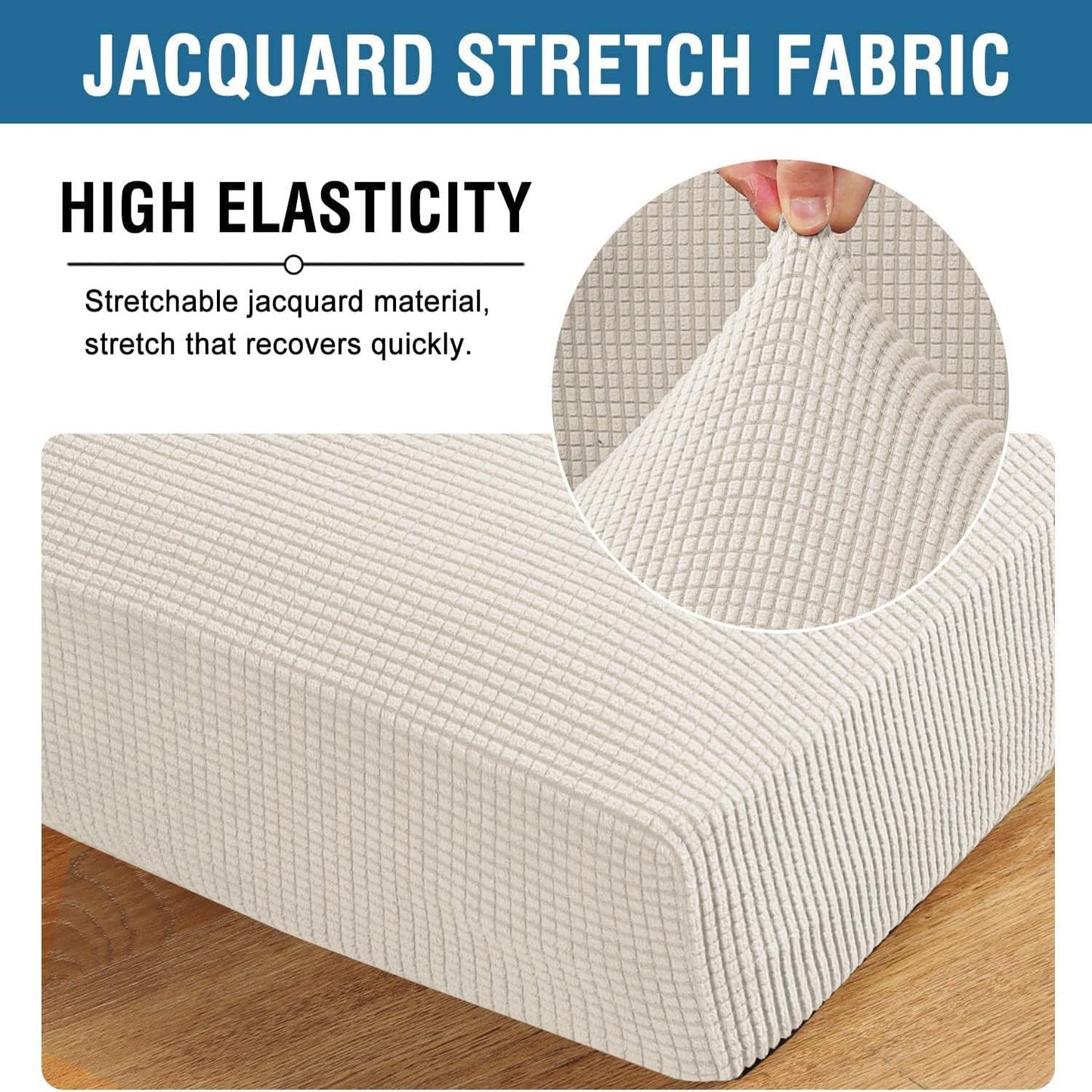 H.VERSAILTEX Super Stretch Individual Chaise Cover Sectional Couch Covers for L Shaped Sofa Both Left/Right Featuring Thick Jacquard Textured Twill Fabric (1 Piece Chaise Cover, Porcelain)