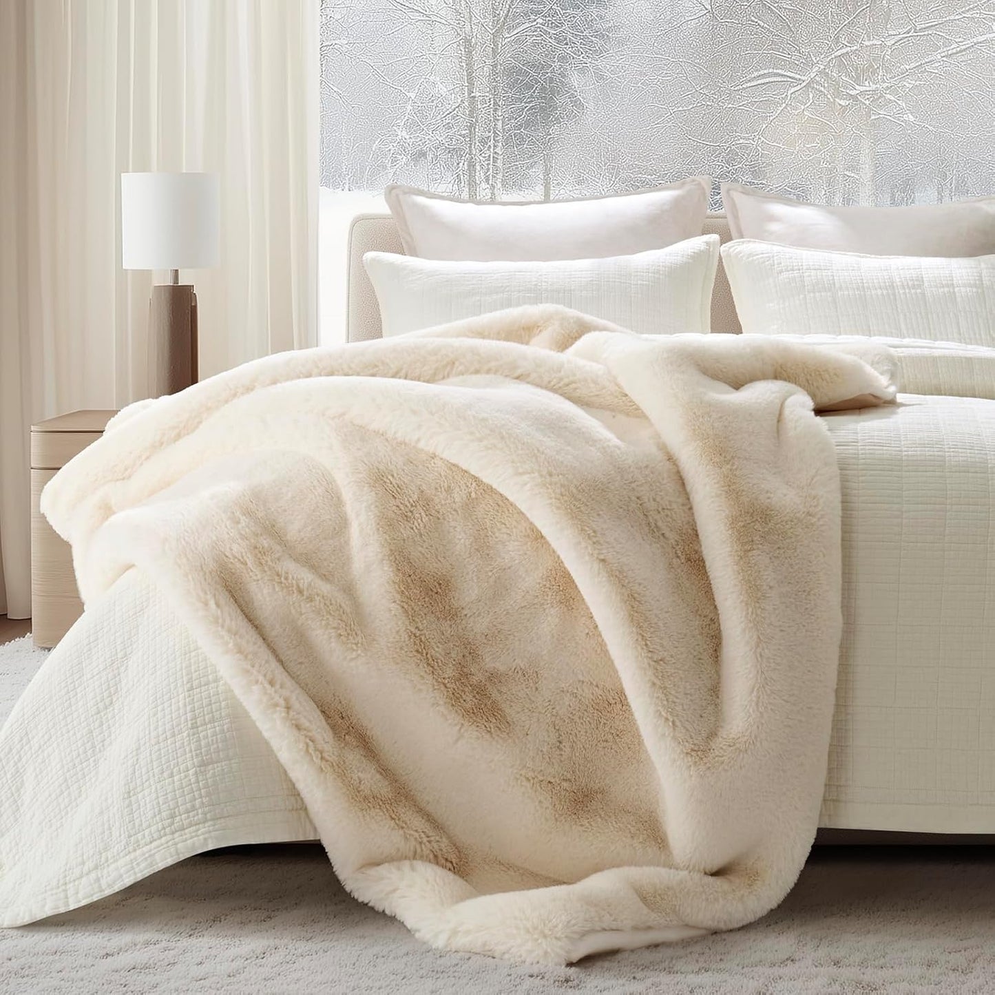 Luxury Soft Faux Chinchilla Fur Throw Blanket for Couch, Warm Thick Heavy Winter Throw Blanket 1220GSM for Bed, Fluffy Cozy Mink Blanket with Reversible Velvet, Arctic White, 60"x80"