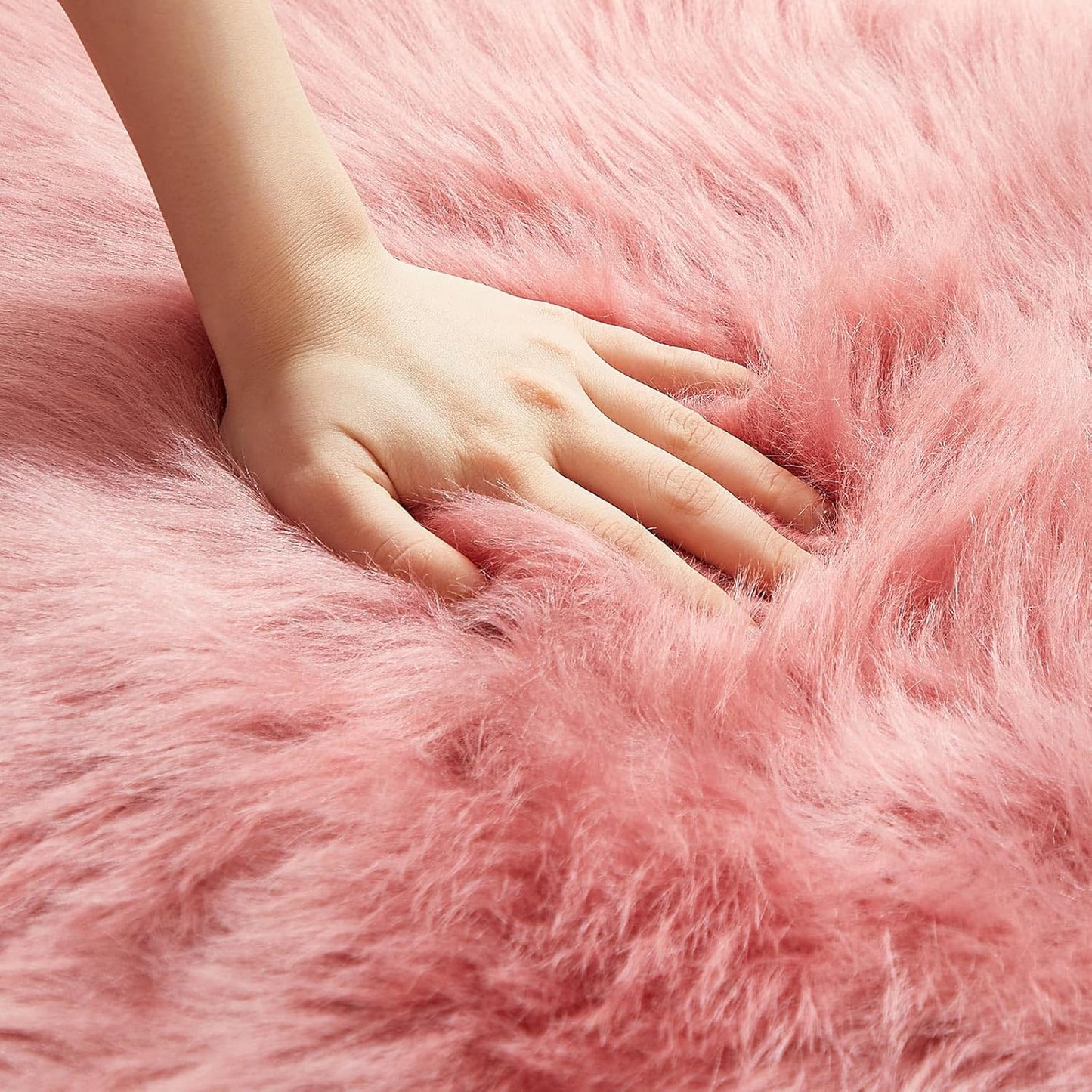 AMTOVO Faux Fur Rug, Blush Pink Ultra Soft Fluffy Shag Sheepskin Rug, 2 x 6 ft Runner Area Rugs for Bedroom Sofa Throw Cushion Room Decor, Rectangle