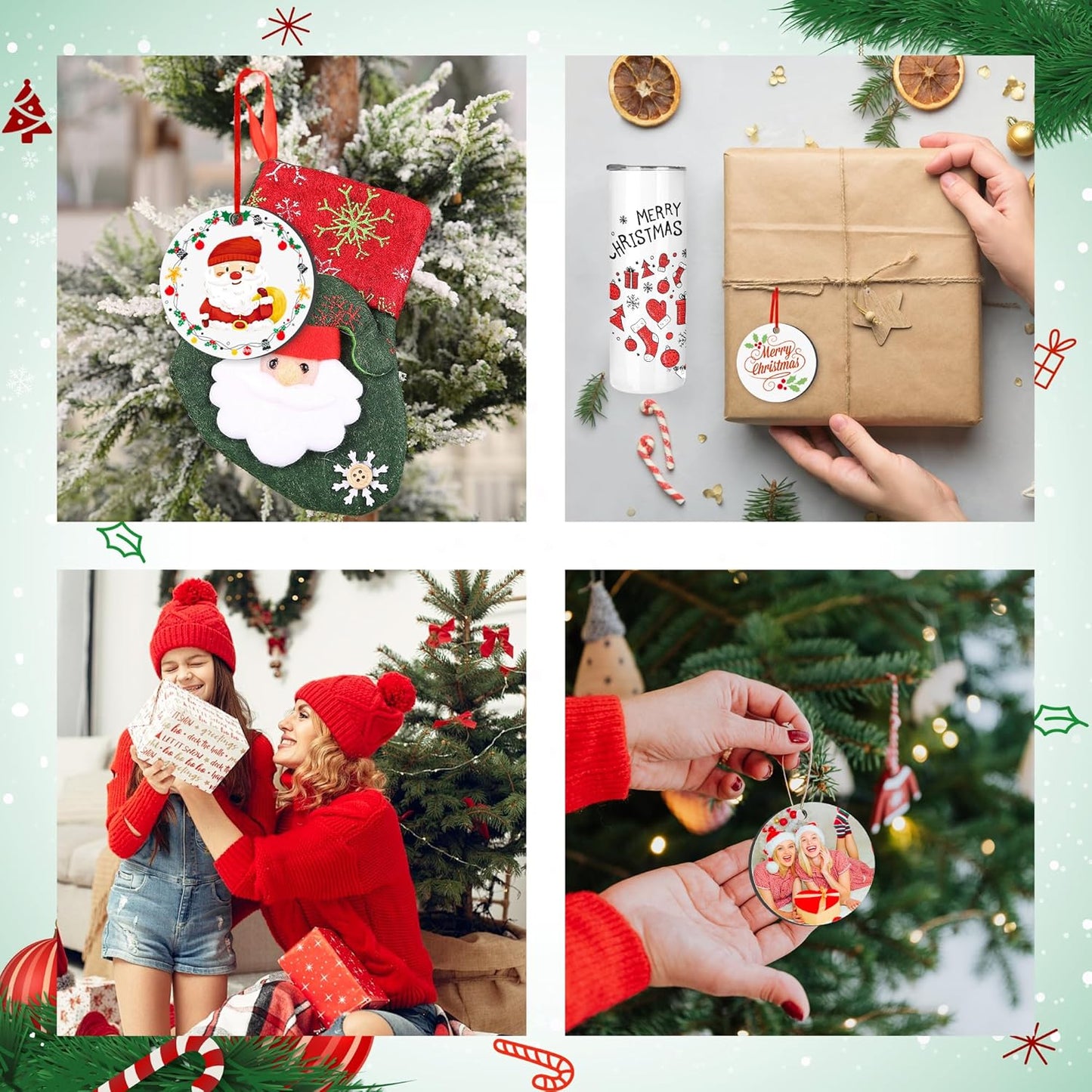 Joyclub 8 Pcs 3'' Sublimation Ornament Blanks MDF Sublimation Christmas Ornaments Bulk Round Double Sided Ornaments for Personalized Xmas Tree Ornament Home Decor DIY Crafts