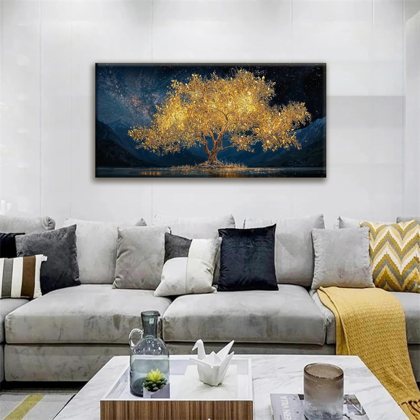 Tsomzxng Modern Canvas Wall Art Decor Print Paintings Gold Tree Of Life Landscape Painting Prints Abstract Wall Decor Picture For Bedroom Office Home Kitchen Artwork Ready To Hang 20"×40"