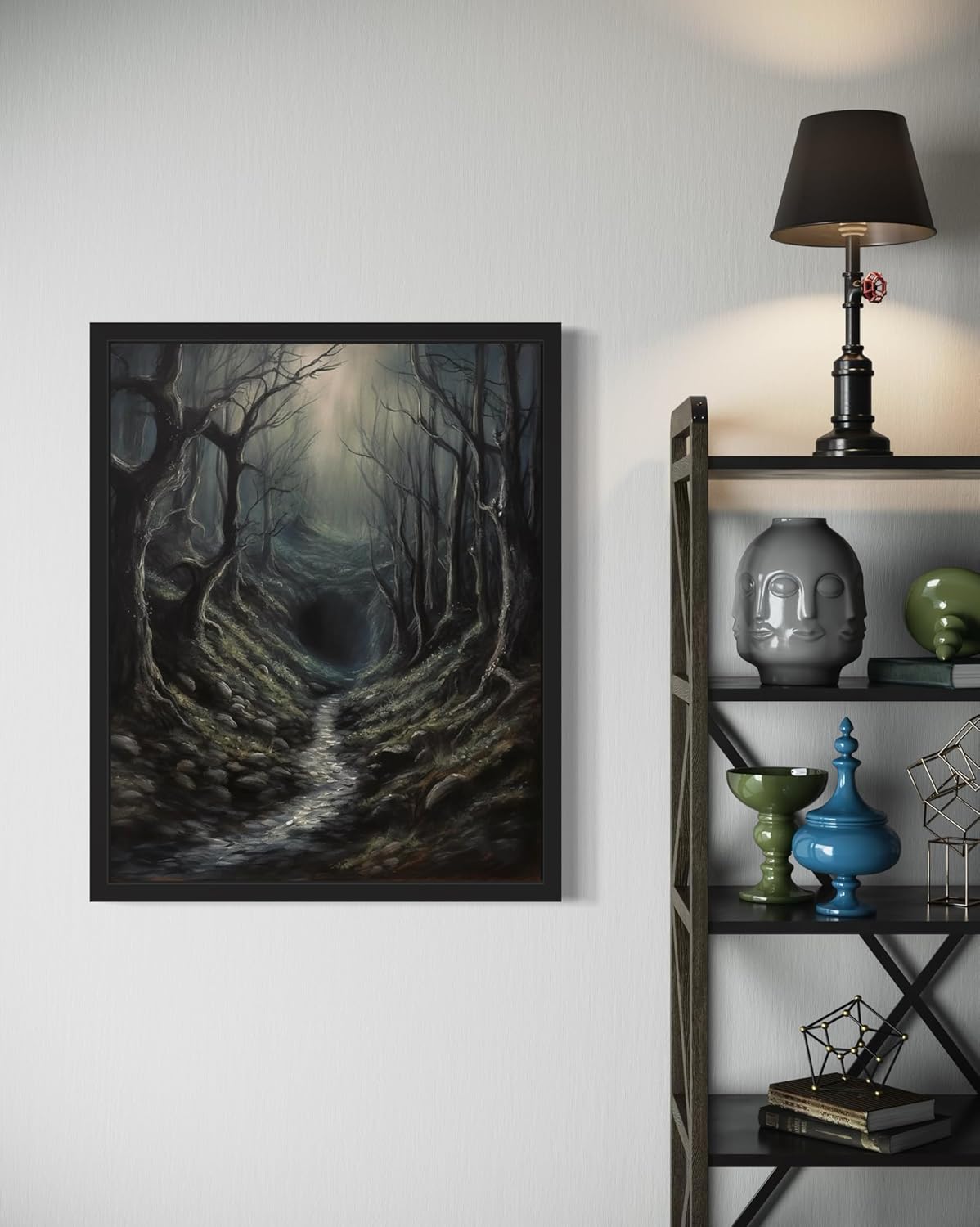 Dark Tunnel Poster Art Print, Halloween Scary Vintage Wall Art Academia Spooky Painting Decoration for Horror Prints, Gothic Posters Bedroom Decor 89 (Dark Tunnel, 16 x 20 inches, Black Frame)