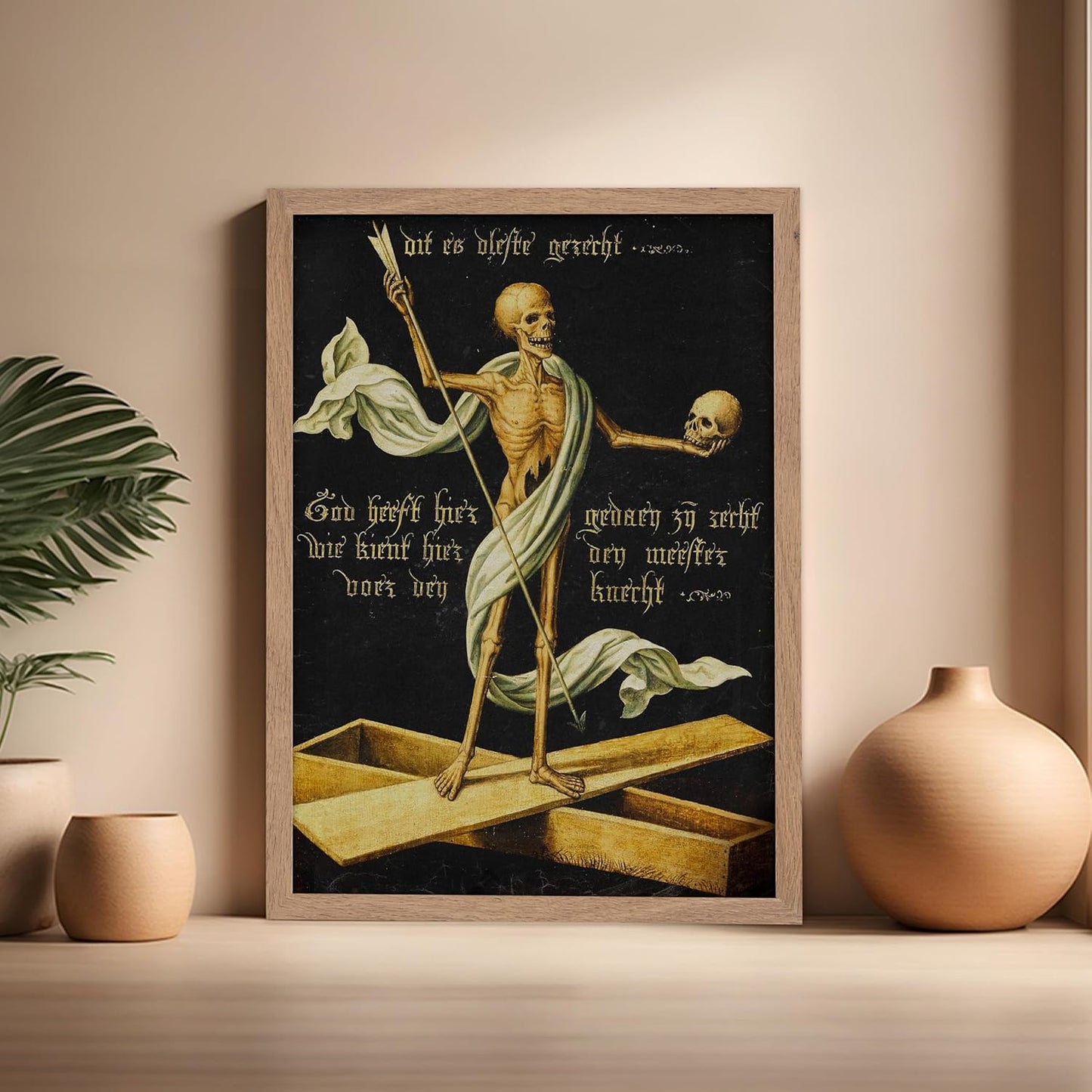 Poster Master Vintage Medieval Poster - Retro Gothic Print - Gift for Artist, Friend - Allegory of Life and Death, Skeleton, Dark, Skull - Wall Decor for Home, Living Room, 16x20 Beige Framed