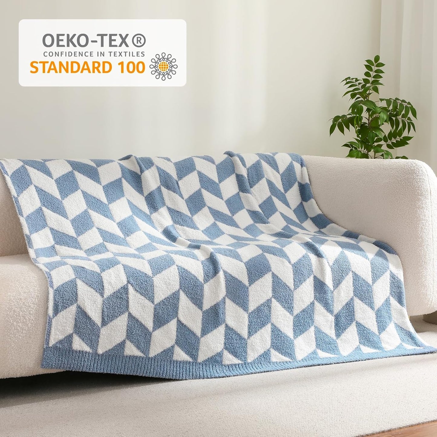 Snuggle Sac Twin Size Blue Blankets for Bed, Super Soft Warm Blankets Oversized Cozy Knit Fuzzy Blanket for Living Room, Chevron Blue,60x80 inches