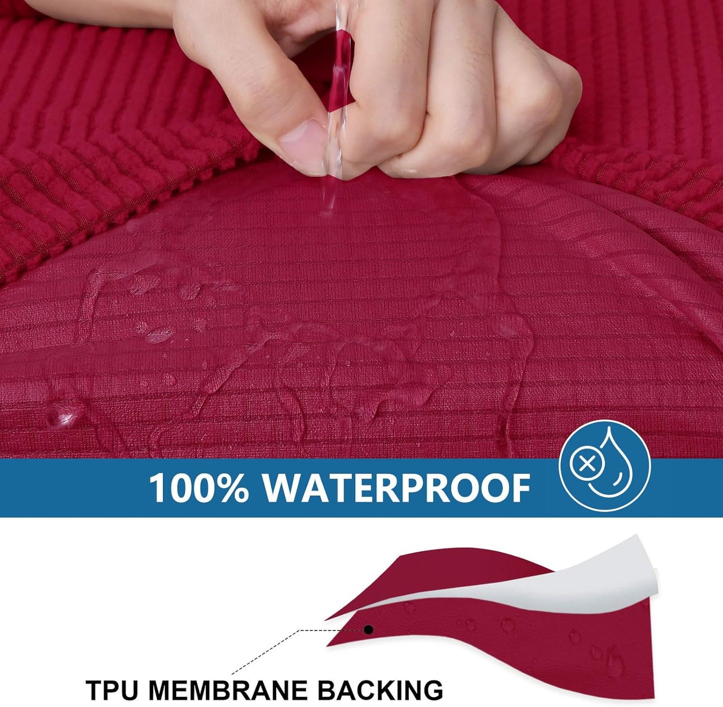 hyha Waterproof Couch Cushion Covers for Pets, Non Slip Sofa Seat Cover for Dogs Washable, Soft Thick Stretch Jacquard Fabric, Sofa Slipcovers with Elastic Bottom (3 Pieces, Wine Red)