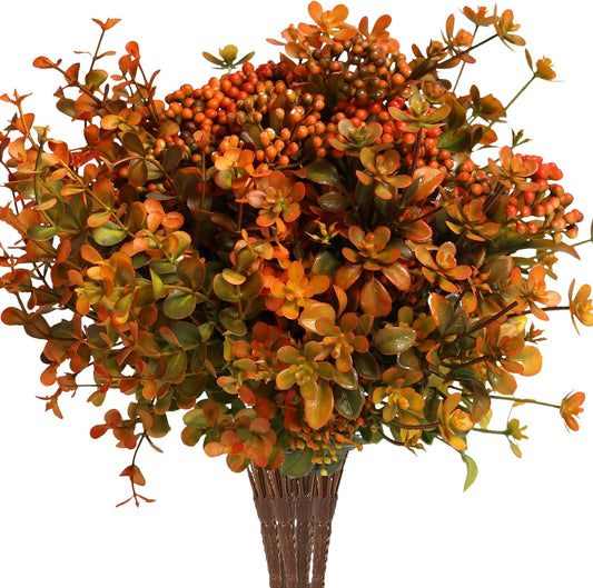 Artificial Fall Flowers Mums Outdoor - 6 Bundles Fake Plants No Fade Faux Plastic Greenery Shrubs for Home Indoor Kitchen Garden Porch Patio Decoration Thanksgiving Wedding Party Fireplace(Type A)