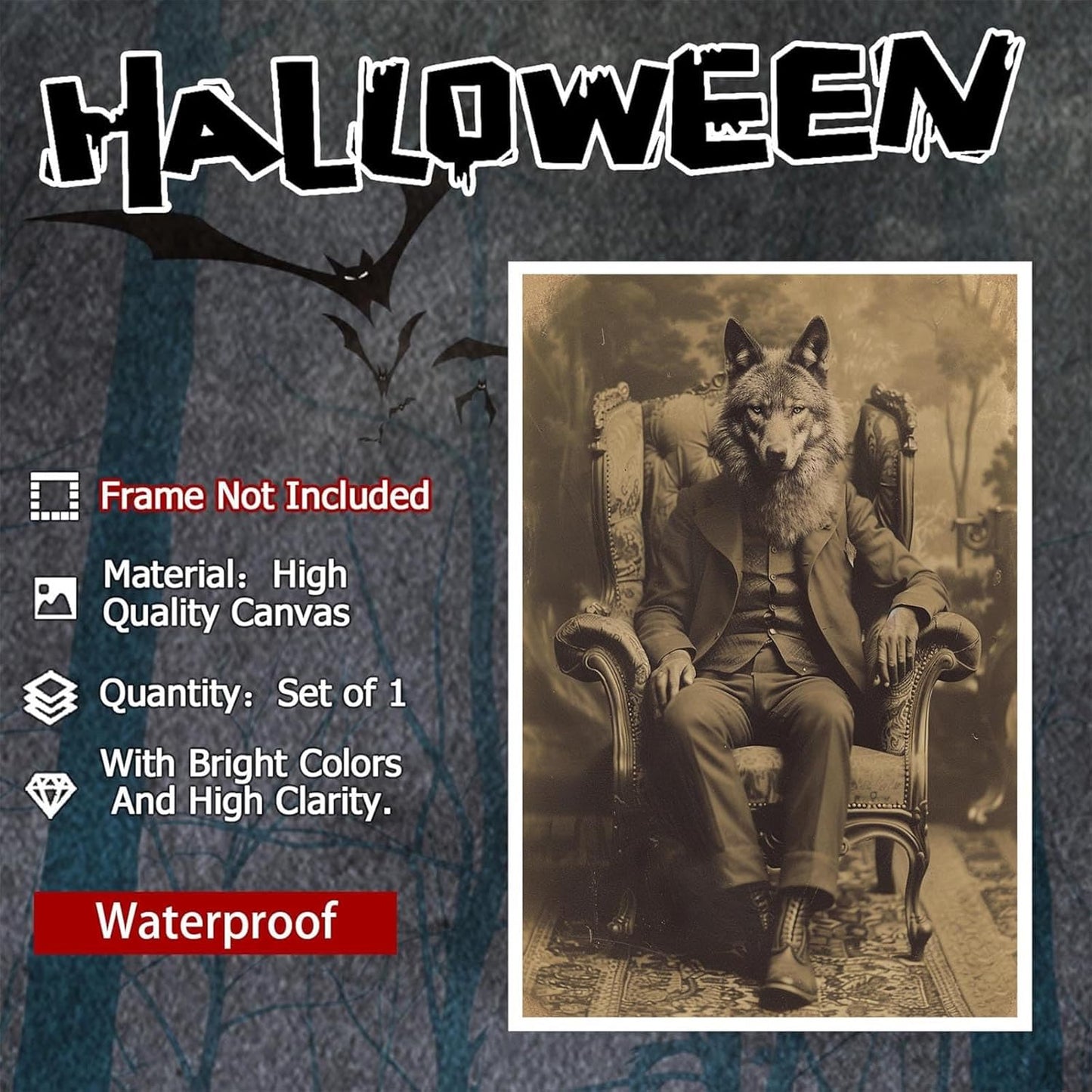 Werewolf Vintage Shoot Art Poster Print Canvas Wall Art Ideal for Dark Academia Gothic Occult Decor Living Room Bedroom Office Posters Decorations Creepy Picture 16X24inch Unframed