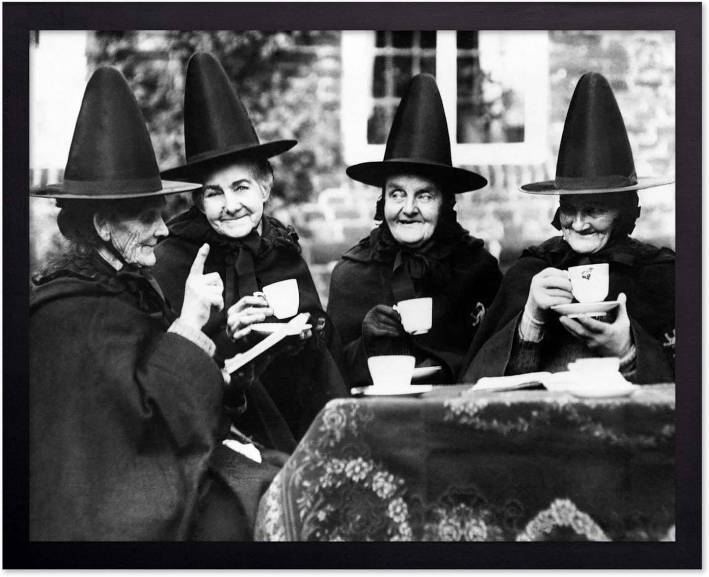 Poster Master Classic Photograph Poster - Vintage Halloween Print - Gift for Artist, Friend - Witches Tea Party, Old Women Smiling, Wearing Robes - Wall Decor for Living Room, 8x10 Black Framed