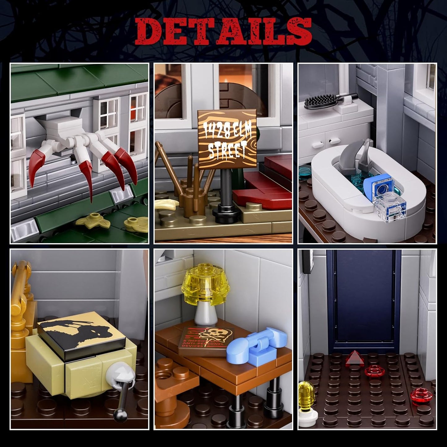 Halloween Nightmare Building House Set on Elm Street, Horror Movie Figure & Haunted House Building Blocks Toy, Compatible with Lego Gifts for Friends and Fans 18+ (1099 Pieces)
