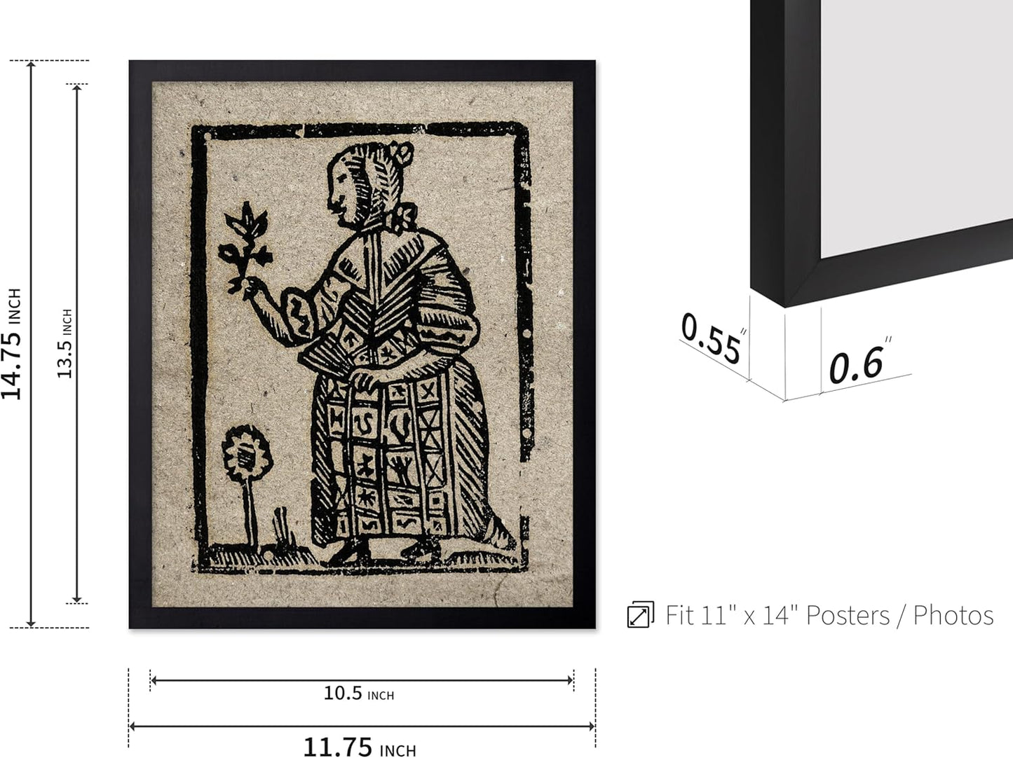 Poster Master Vintage Woodcut Poster - Retro Medieval Print - Gift for Gothic, Horror Fan - Witch Holding a Plant, Magic, Spell, Herbalist - Wall Decor for Bedroom, Dorm, 11x14 Black Framed