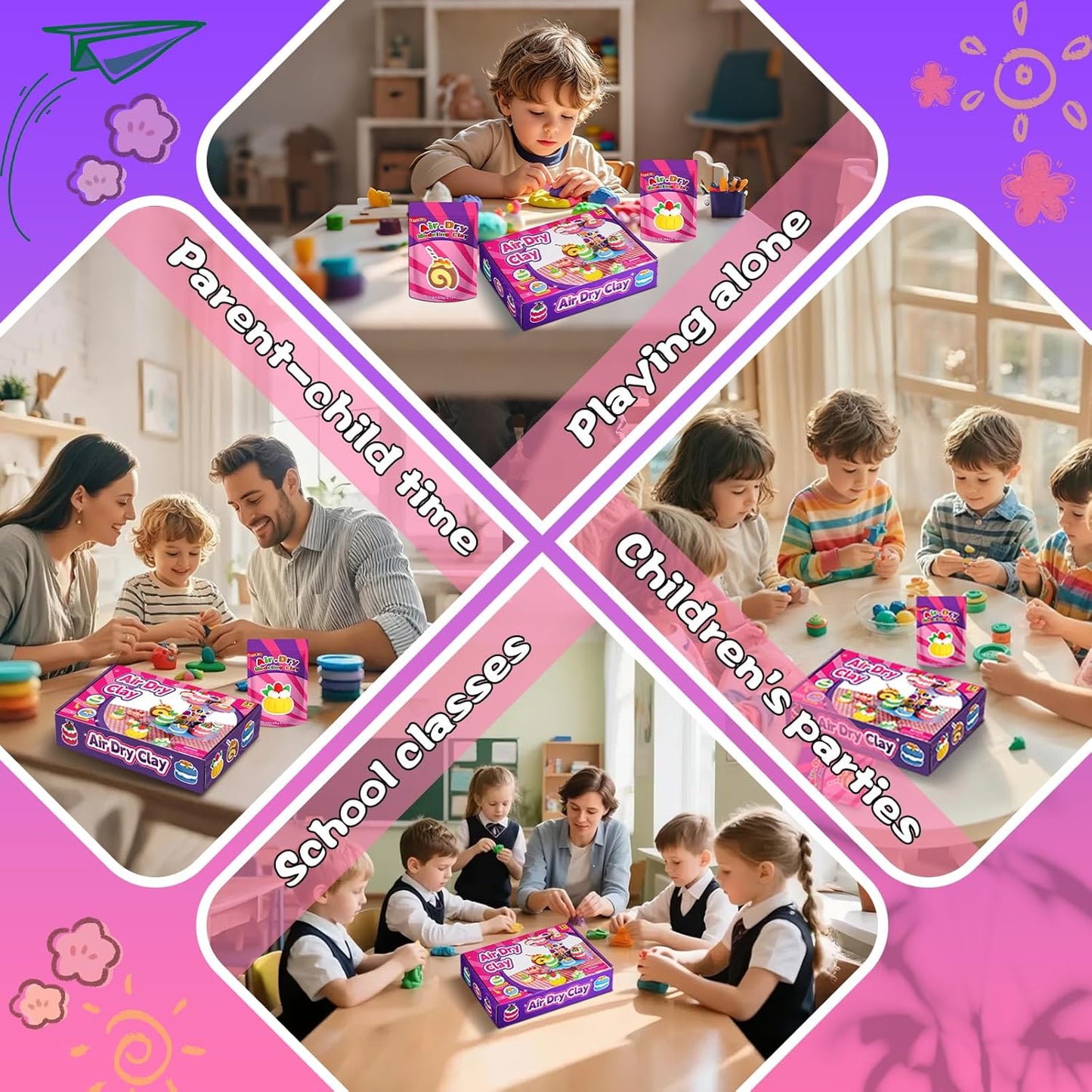 ifergoo Air Dry Clay Kit for Kids - Cakes Modeling Clay, Includes 6 Dessert Designs and Display Stand, DIY Art & Crafts School Projects, Home Party Kids Toys, Holidays Gifts for Age 3-12 Girls & Boys