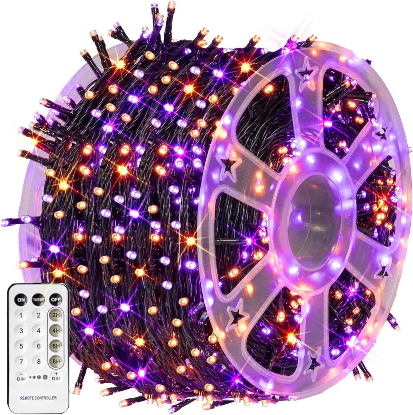 Dazzle Bright Outdoor Halloween String Lights, 1000 LED 328 FT Plug in Fairy Light with Remote Control 8 Modes & Timer, Waterproof Decoration for Home Garden Yard Wedding, Purple and Orange
