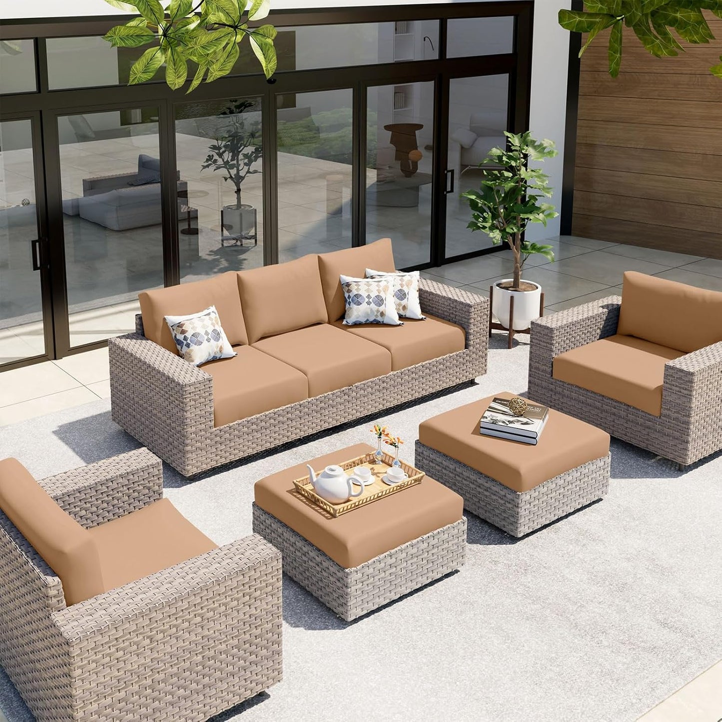 hyha Waterproof Couch Cushion Covers, Stretch Sofa Couch Seat Slipcover for Dog Washable, Non-Slip Waterproof Outdoor Cushion Covers for Patio Furniture Replacement (2 Pieces, Camel)