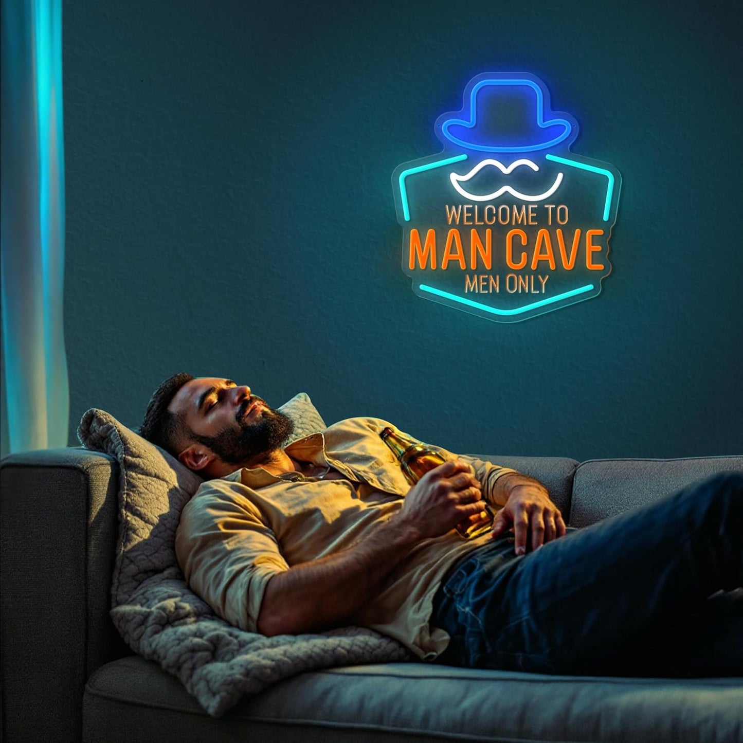 Man Cave Neon Sign, Gentleman Neon Signs for Wall Decor, Dimmable Acrylic Neon Lights for Man Cave Gamer Room Bedroom Bar Pub Party Decorations