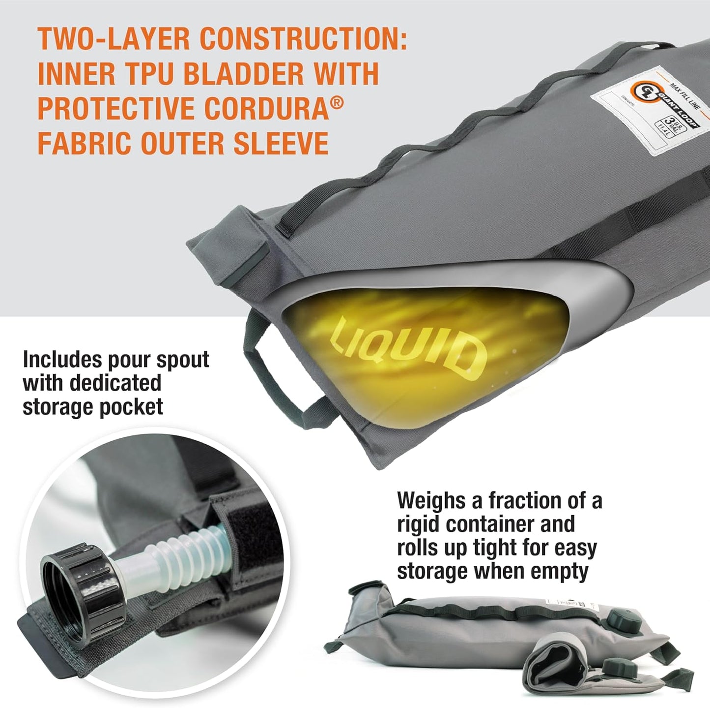 Giant Loop Armadillo Bag, Utility Bladder for Safe Transport and Storage of Powersports and Automotive Fluids, for Motorcycles, UTVs and ATVs, 1 Gallon