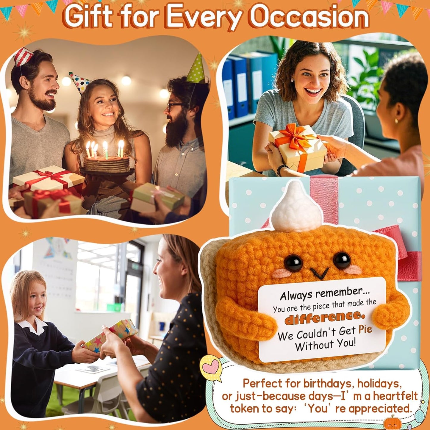 Crochet Appreciation Pumpkin Pie - Farewell Gifts for Coworkers, Bosses, Employees, Volunteers, Teachers, Mini Fall Office Decor for Leaving, Going Away, New Beginning, Retirement, Thank You