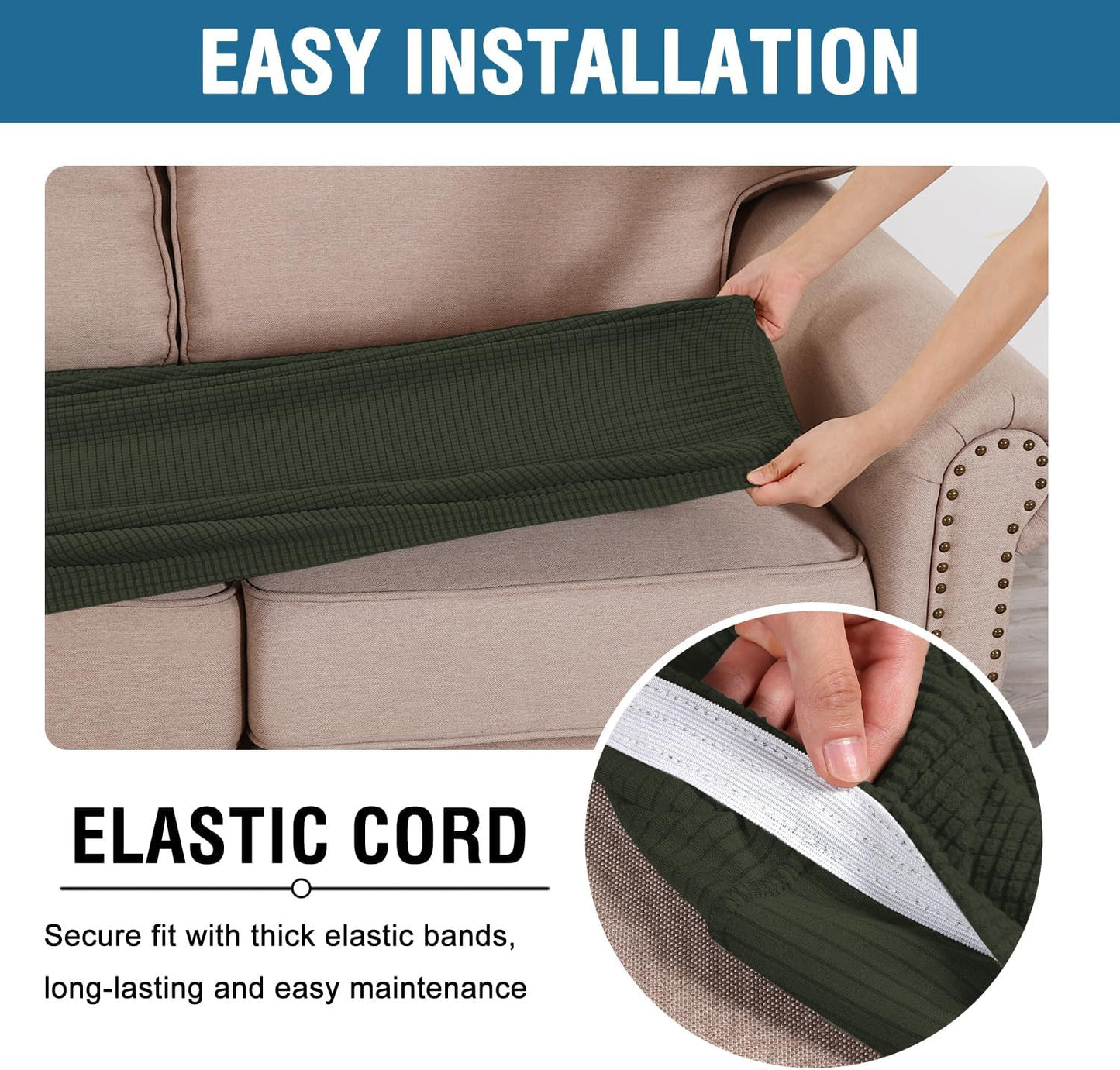 H.VERSAILTEX Super Stretch Individual Seat Cushion Covers Sofa Covers Couch Cushion Covers Slipcover Sets Thick Jacquard Textured Twill Fabric (1 Piece Chair Cushion Cover, Olive)