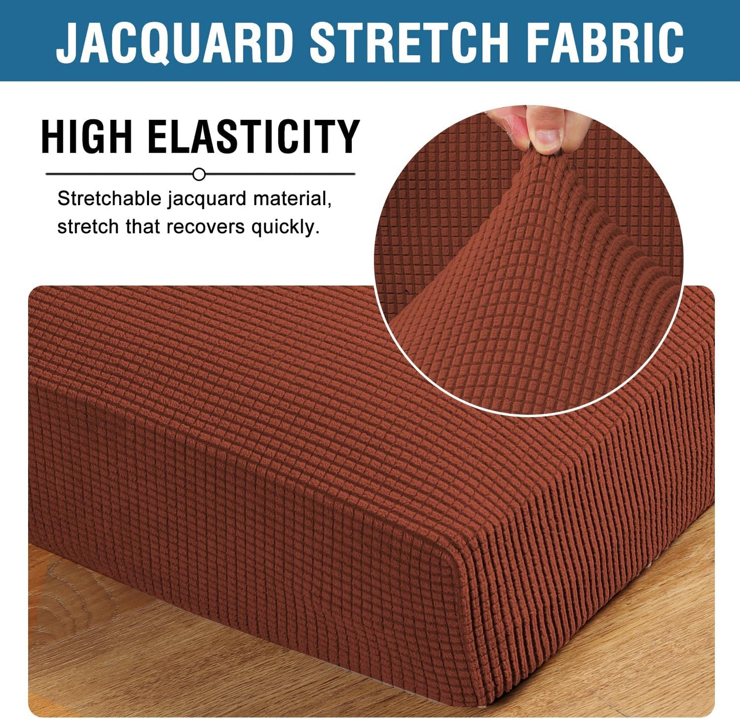 H.VERSAILTEX Super Stretch Individual Seat Cushion Covers Sofa Covers Couch Cushion Covers Slipcover Sets Thick Jacquard Textured Twill Fabric (2 Piece Medium Sofa Cushion Covers, Rust)