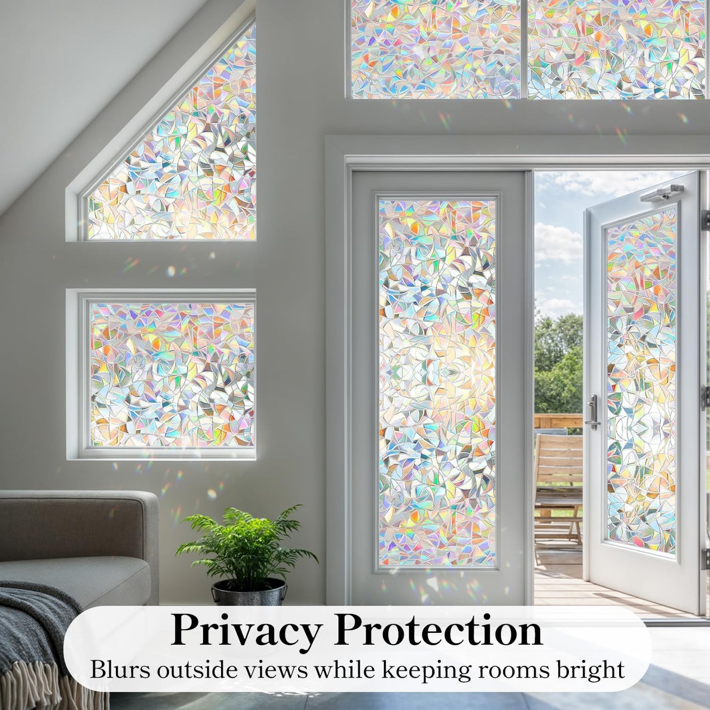 DUOFIRE Rainbow Window Clings for Glass, Stained Glass Window Film Decorative, 3D Decals Windows Cover, Suncatcher Static Cling Sticker Windows for Home,11.8 x 47 inch