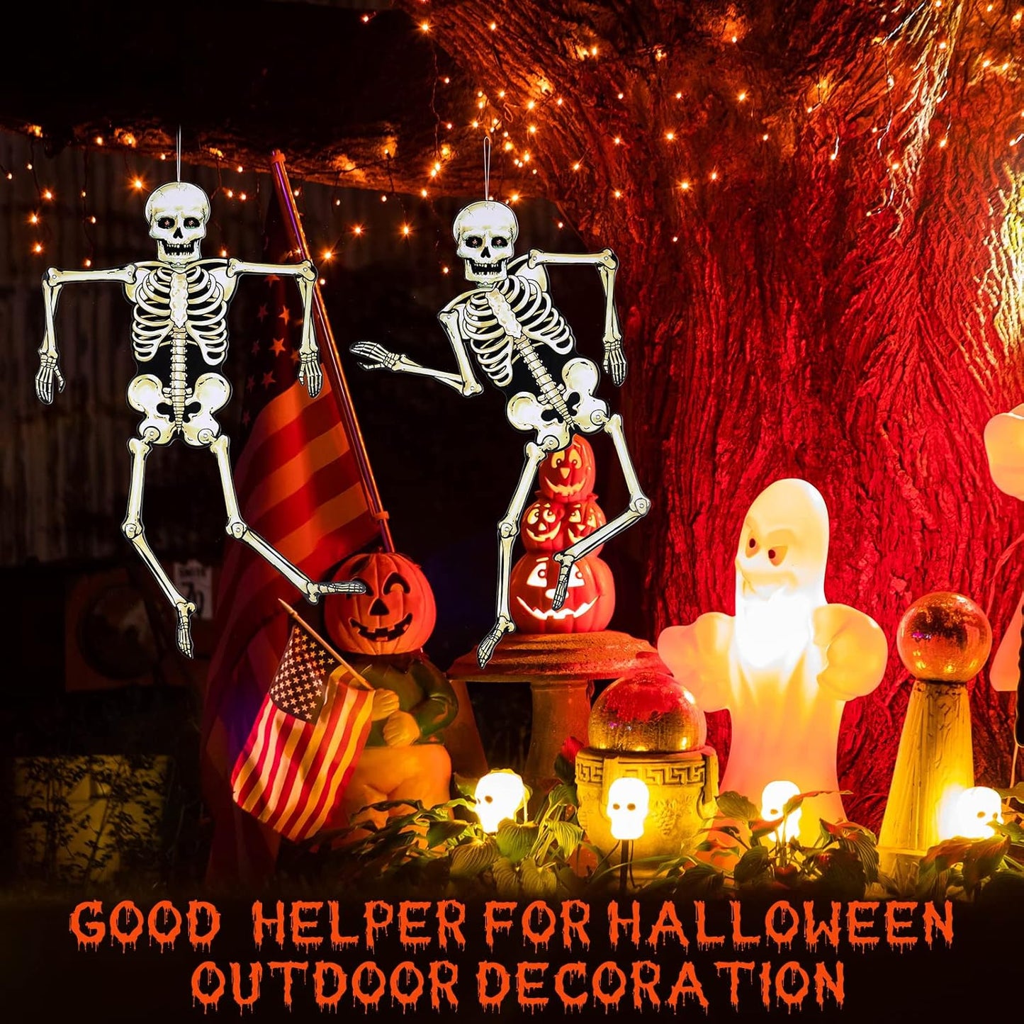 Jeyiour 6 Pieces Halloween Jointed Skeleton Decoration with Movable Joint Halloween Paper Skeleton Cardboard Decoration for Door Window Cutouts Party Prop, 31.5 Inch Tall