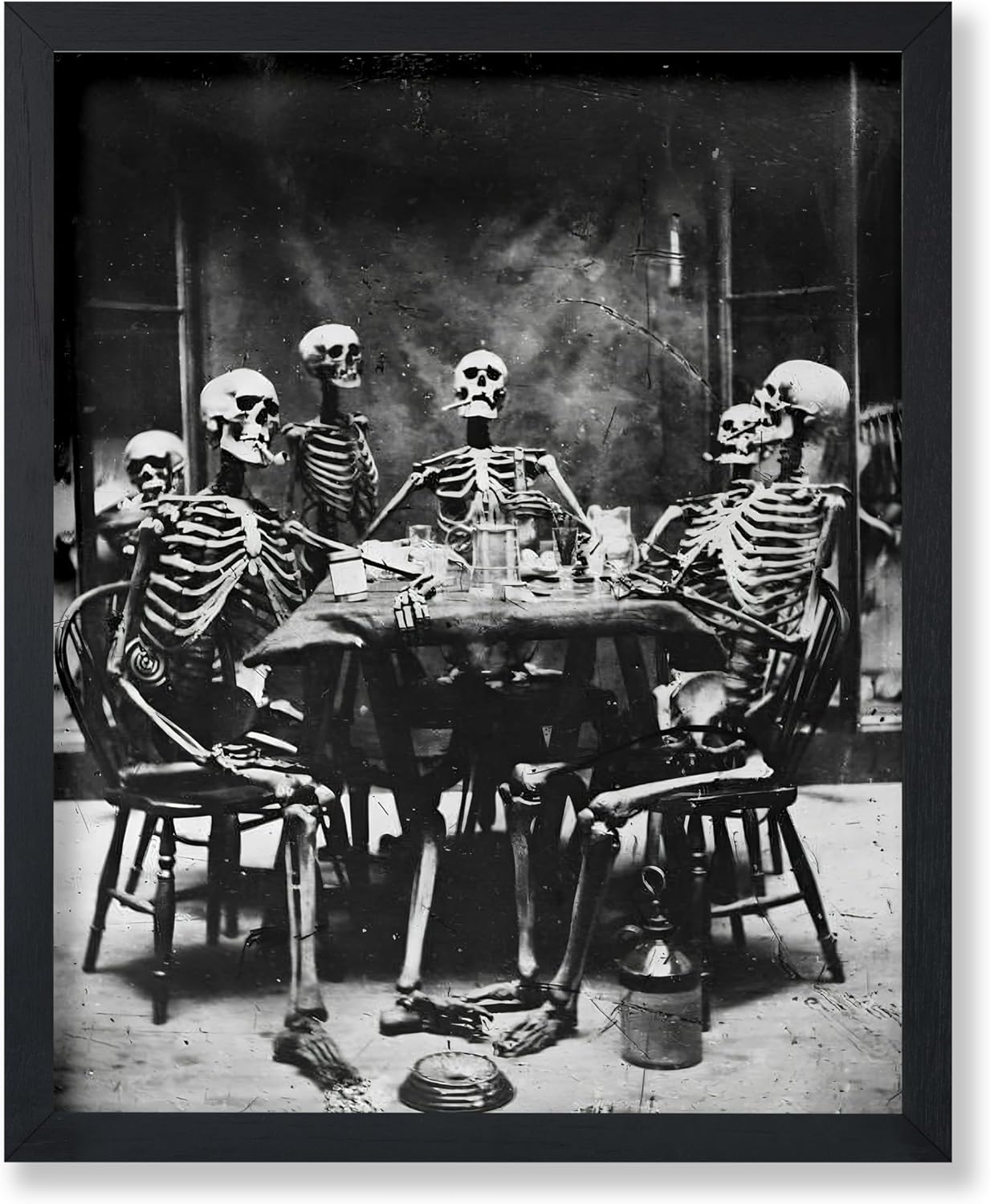 Poster Master Vintage Skeletons Smoking Poster - Retro Dinner Party Print - Skeleton Art - Halloween Art - Gift for Him & Her - Gothic Decor for Dorm, Living Room or Bedroom - 8x10 UNFRAMED Wall Art