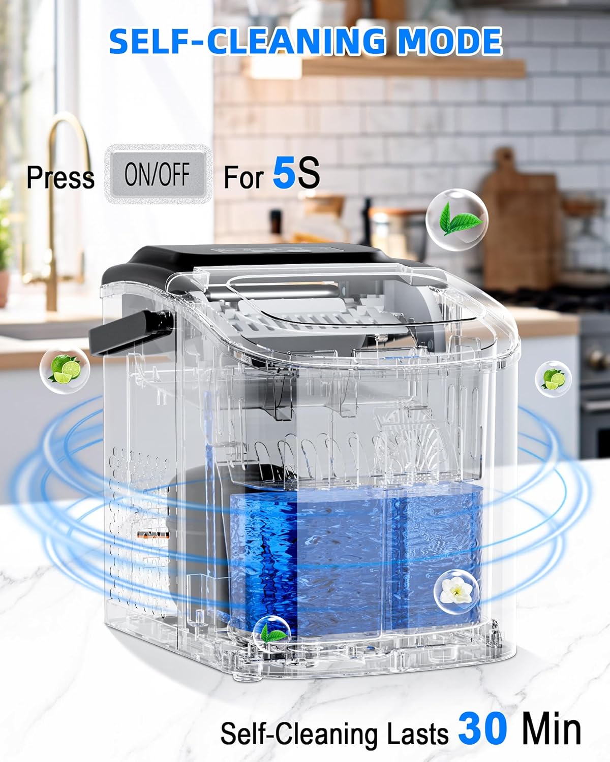 Ice Maker Machine Countertop 26lbs/24H, Portable Quiet Ice Makers Cubes in 9PCS/7Min, Self Cleaning, Ice Maker with Scoop for Kitchen, Home, Party