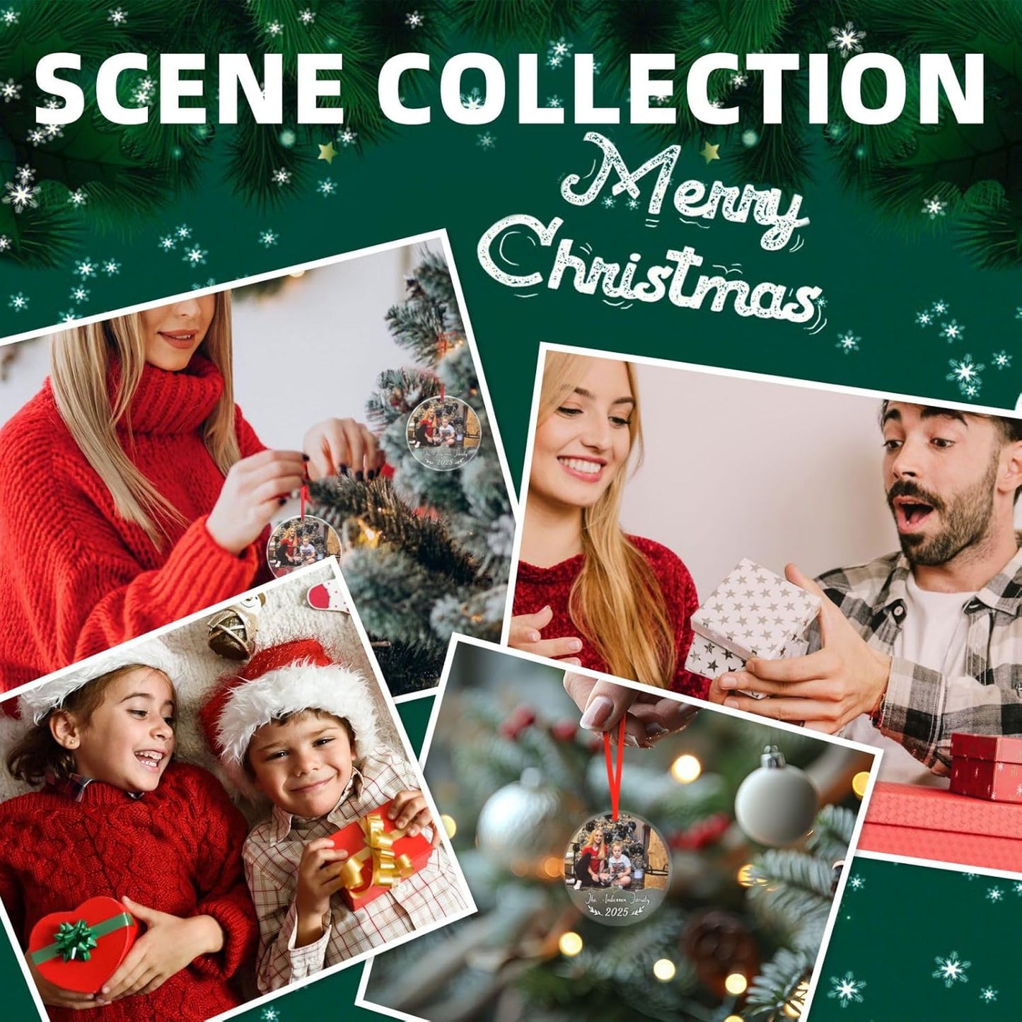 Personalized Christmas Ornaments, Custom Glass Ornament with Photo/Text/Date,Customized Christmas Tree Decor Gifts for Family, Dad, Mom, Him, Her, Couple