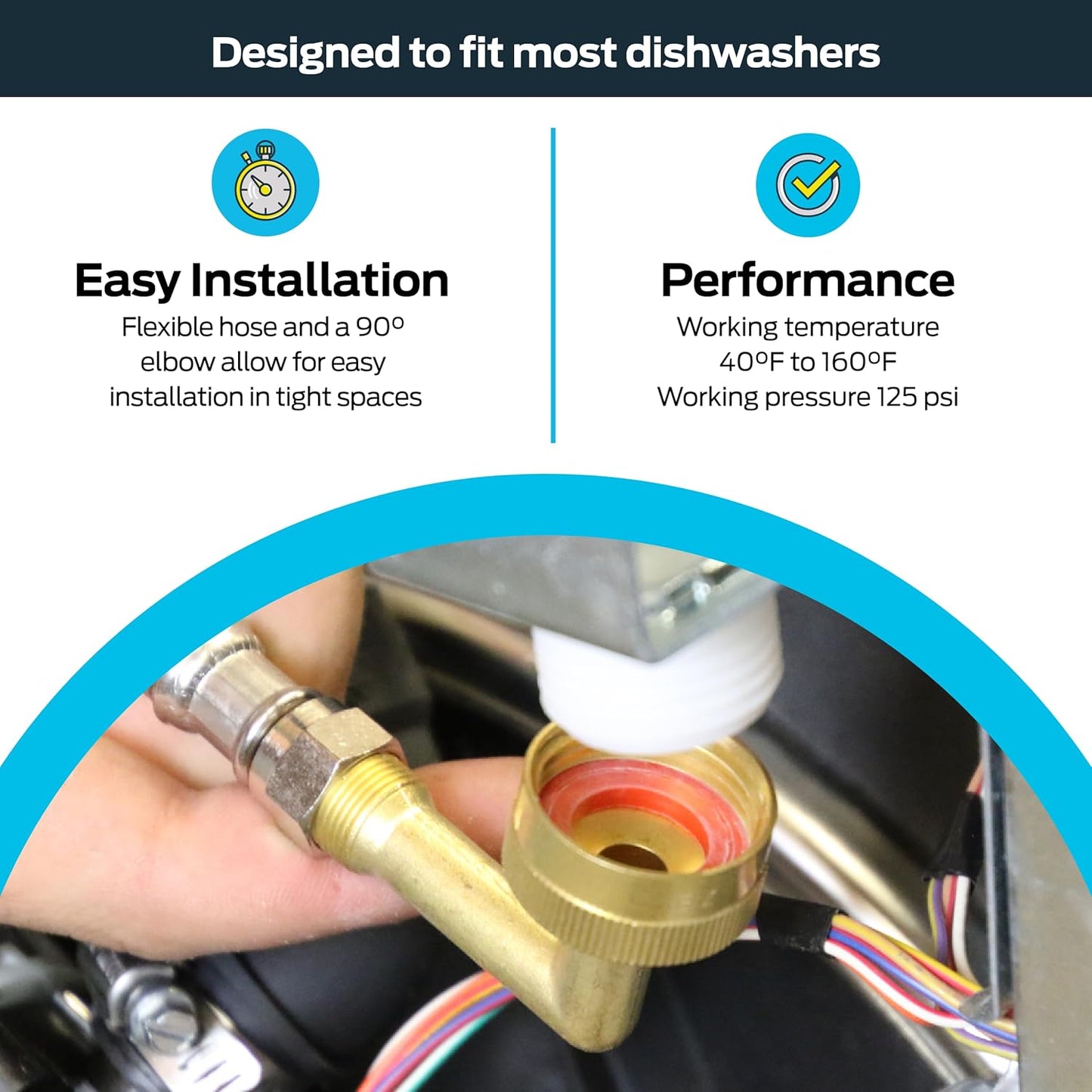 Eastman Dishwasher Installation Kit, 8 Foot Hose with Adapters, 3/8 Inch MIP x 3/4 Inch FHT Elbows, Braided Stainless Steel Connectors, 41132