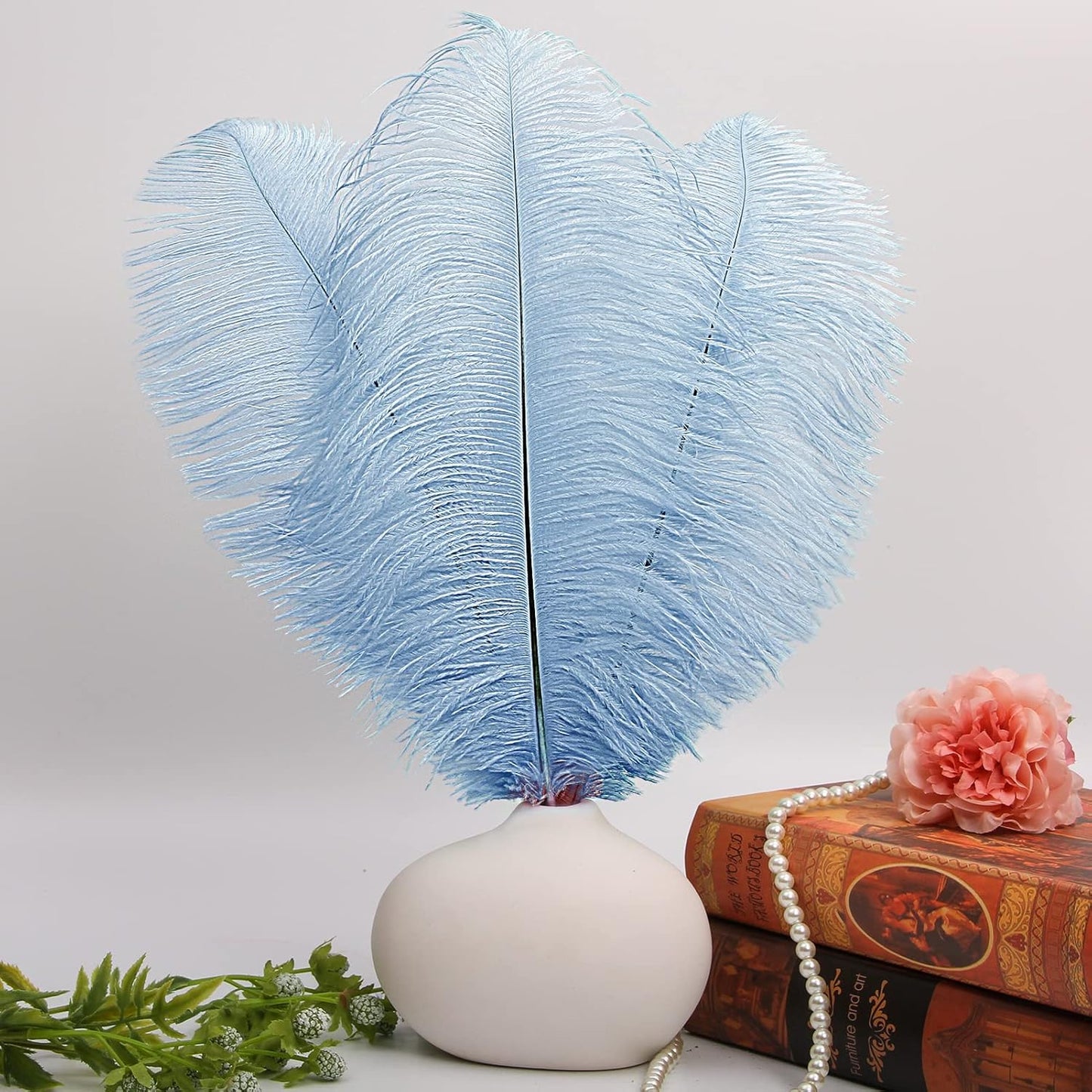 THARAHT Baby Blue Ostrich Feathers 12pcs Large Natural Bulk 14-16Inch 35cm-40cm for Wedding Party Centerpieces Easter Gatsbi and Home Decoration Feathers