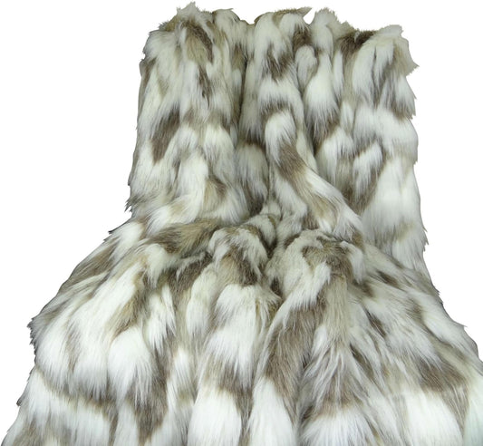 Ivory Beige Luxury Faux Fur Throw Blanket - Tibet Fox Fur - 80W x 110L Bedspread