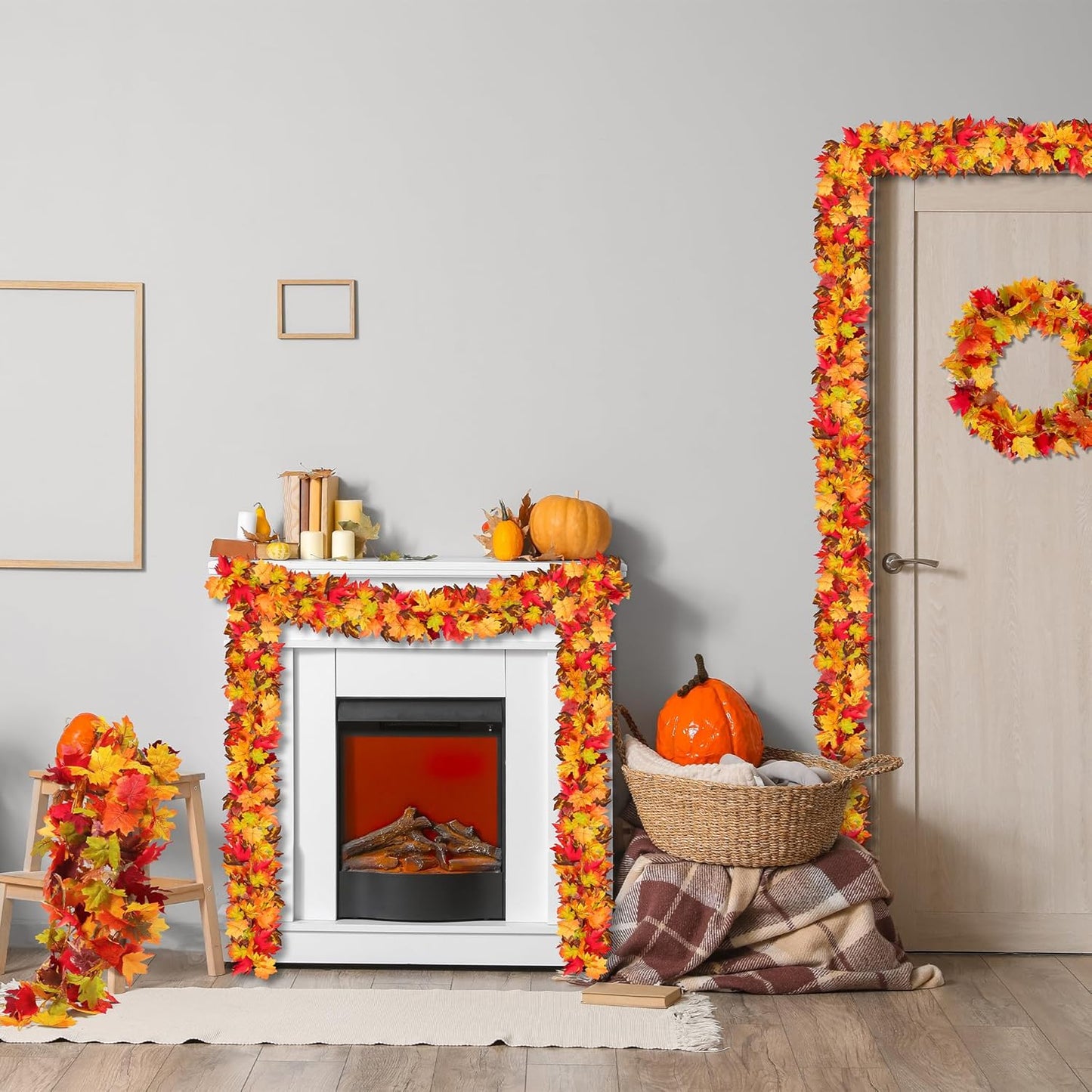 Fovths 8 Pack Maple Leaves Garland 5.8ft/Pc Artificial Fall Decorations Colorful Autumn Hanging Vine for Thanksgiving Halloween Fireplace Indoor Outdoor Decor